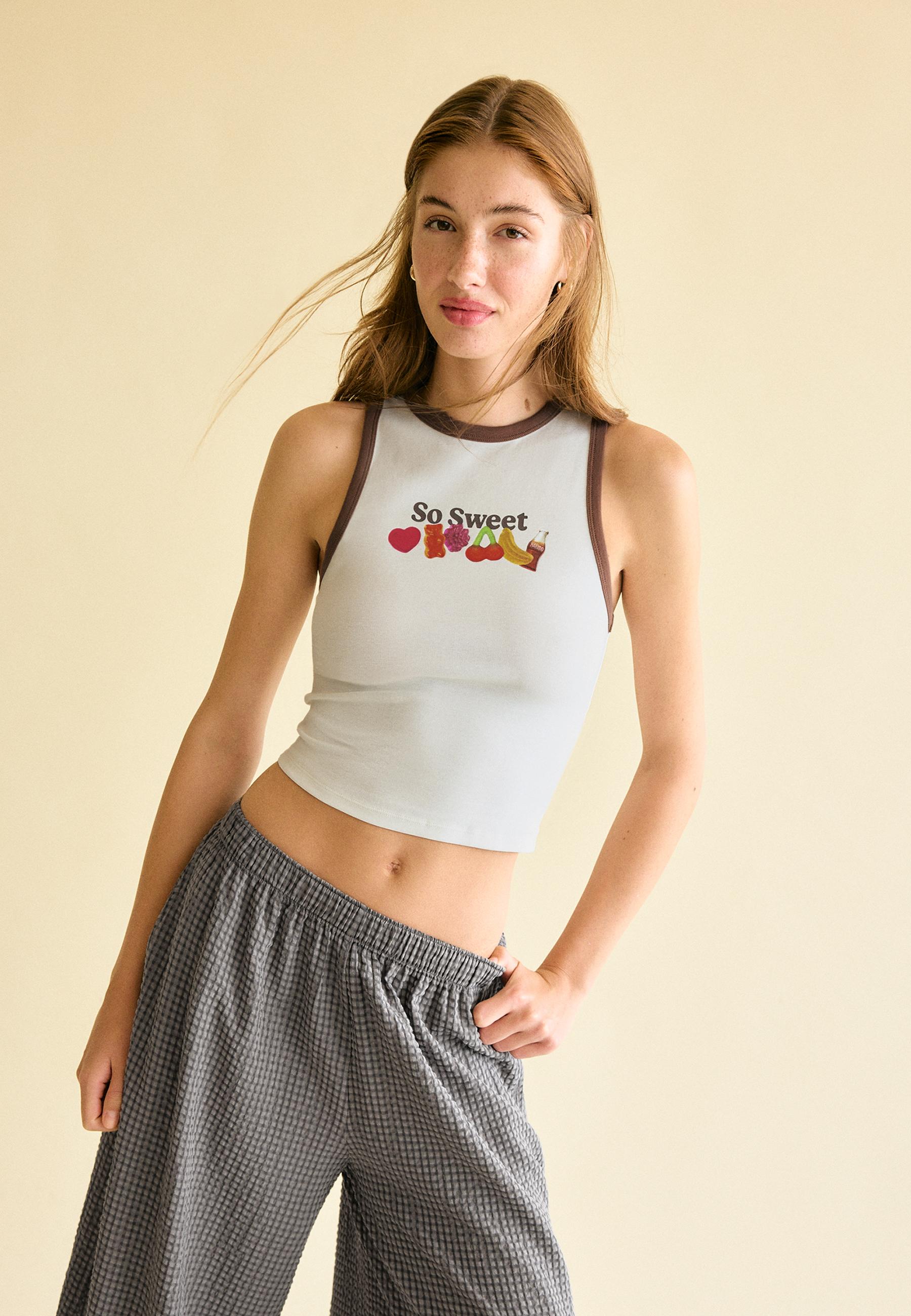 Haribo print racerback T-shirt — Ecru