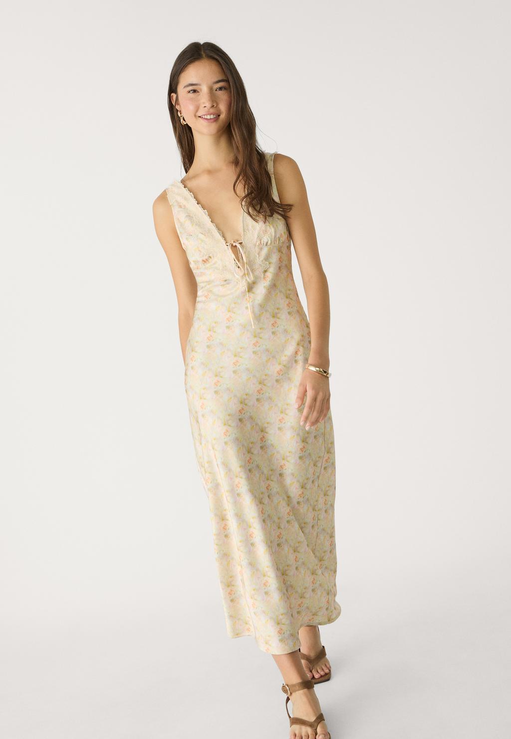 Satin and lace midi dress