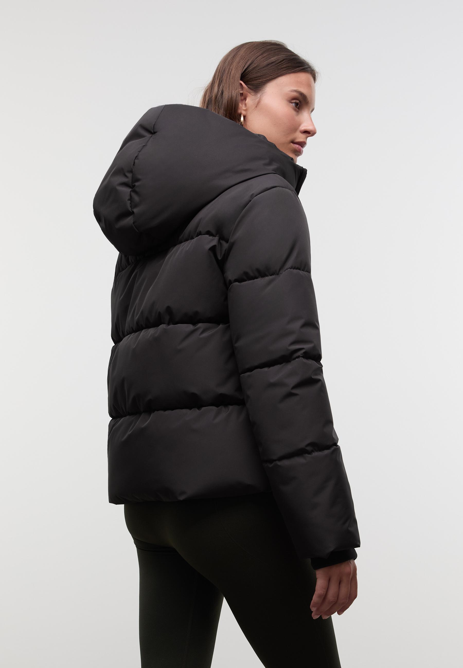 Basic hooded puffer jacket — Black
