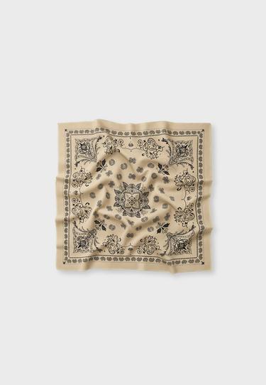 Soft-touch printed bandana scarf — Stone 1