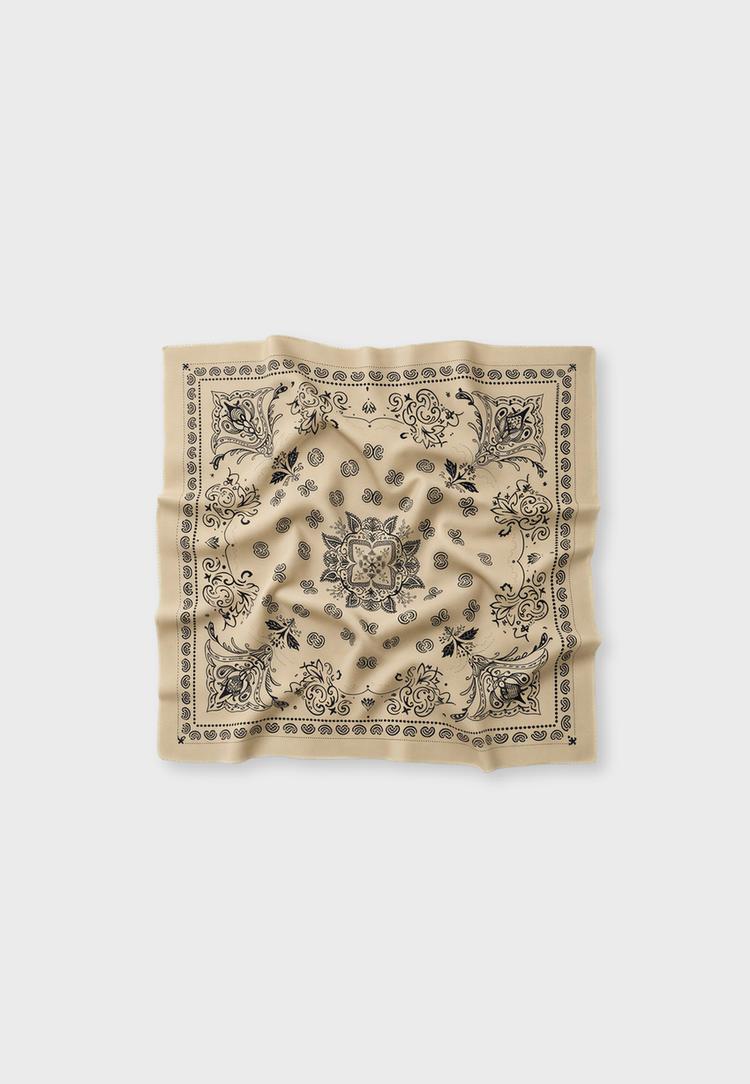 Soft-touch printed bandana scarf — Stone