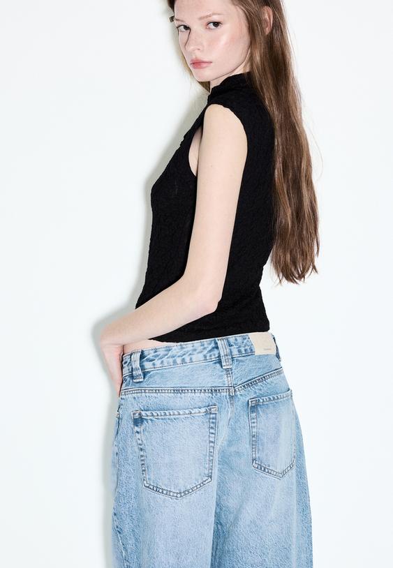 Stradivarius Jean D80 Barrel Fit Denim Bleu Moyen Délavé 32