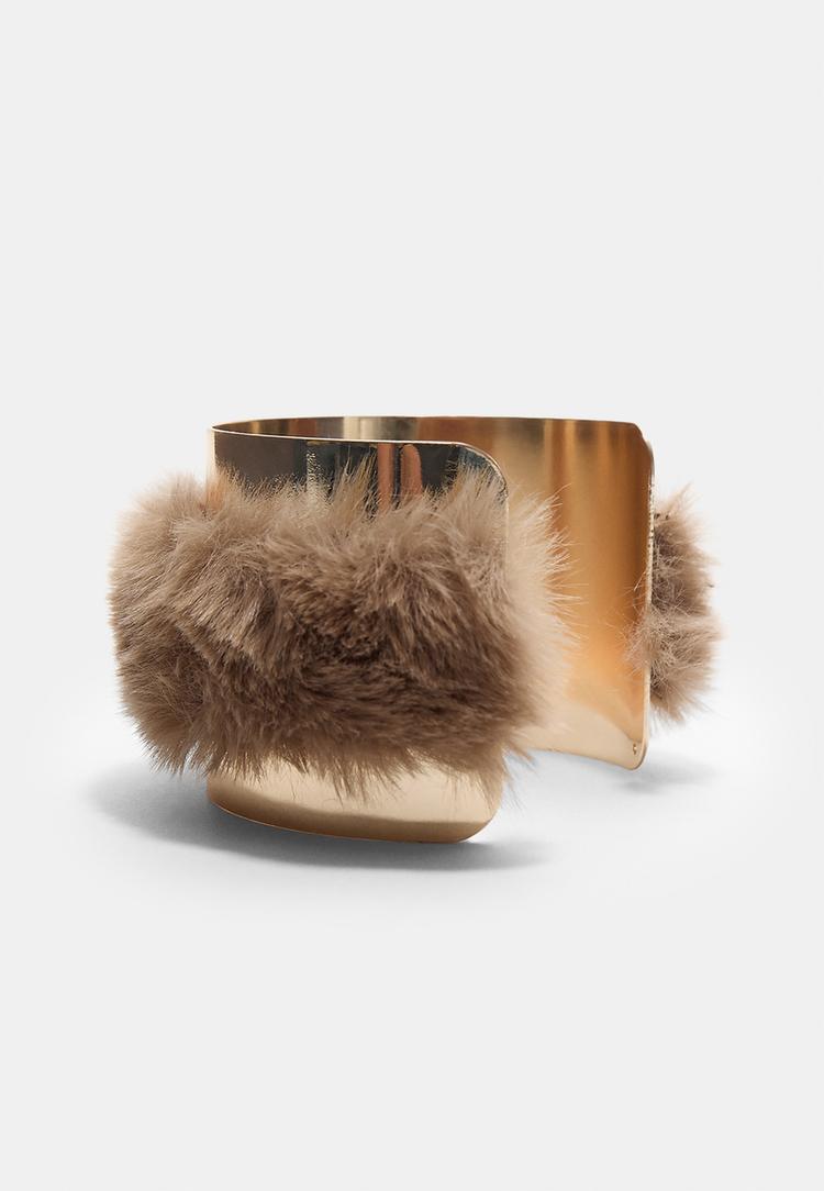 Stradivarius Άκαμπτο Βραχιόλι Με Συνθετική Γούνα Καφέ Os φωτογραφία