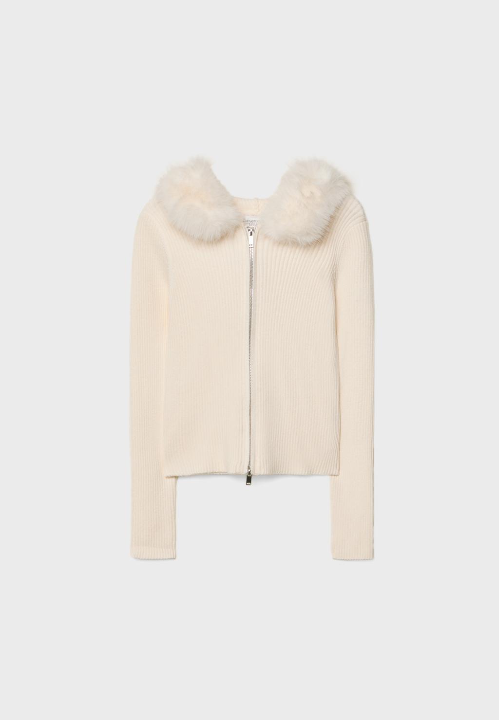 Gilet en maille à capuche fausse fourrure