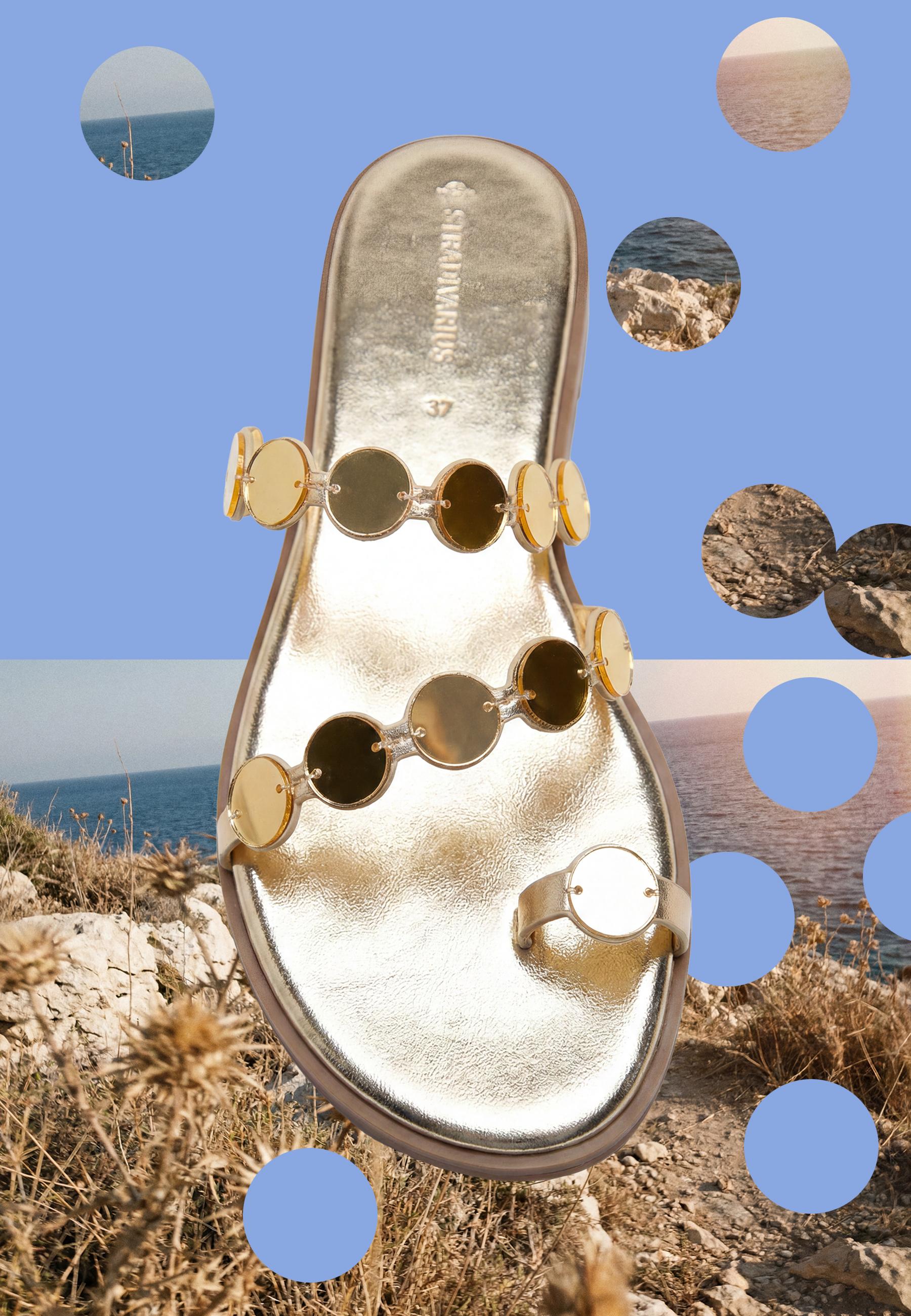 Flat mirror stud sandals — GOLD