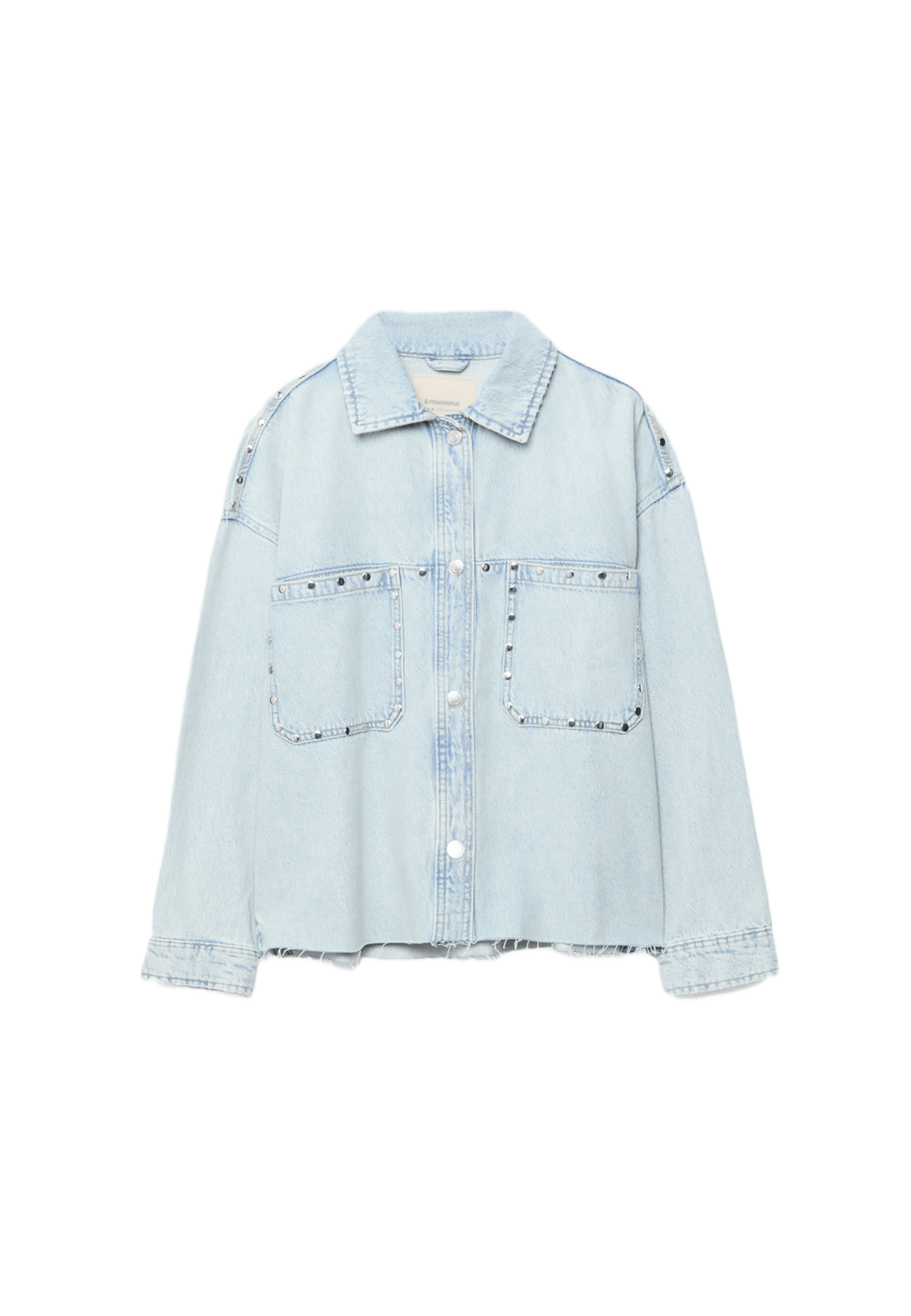 Cropped denim overshirt with studs — MEDIUM BLUE DENIM