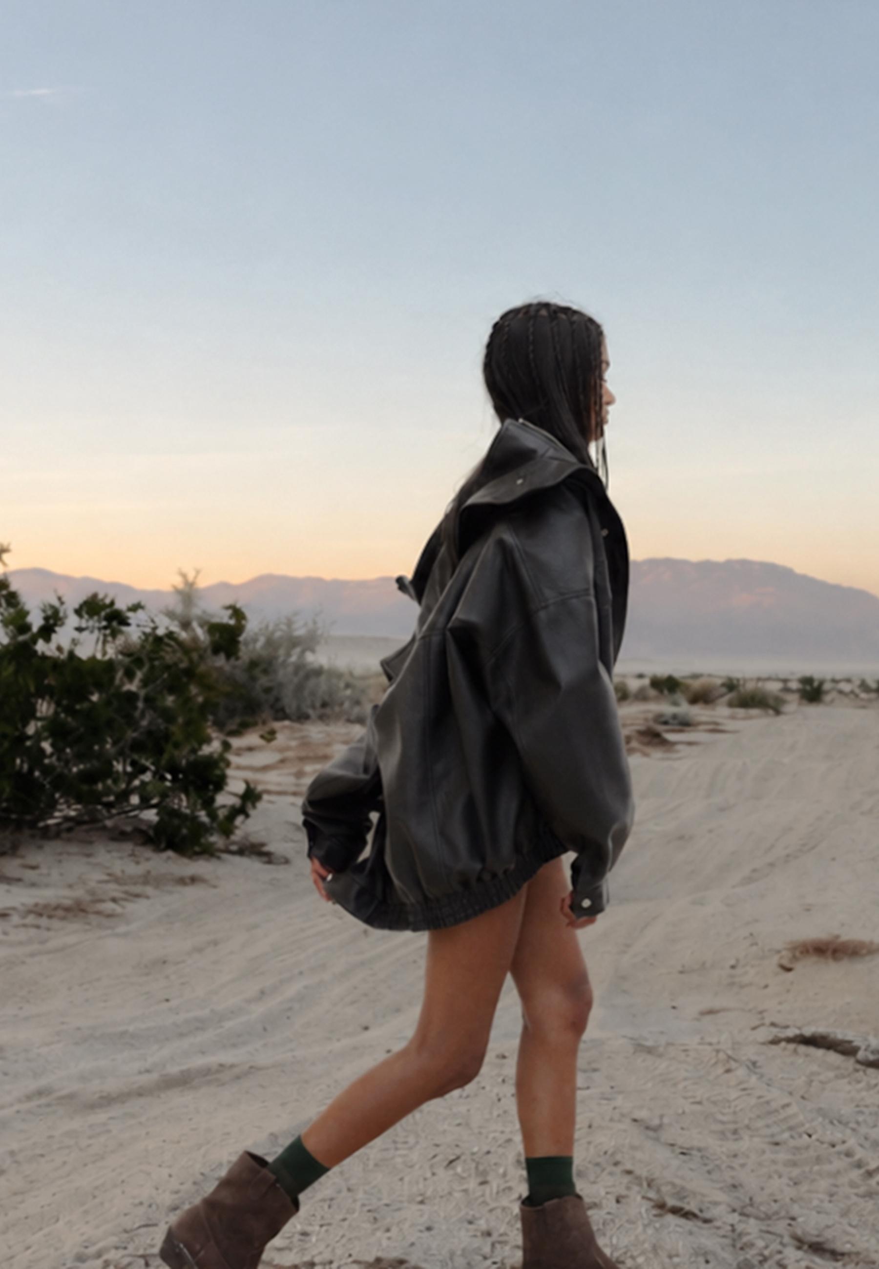 Oversize leather effect jacket — Black