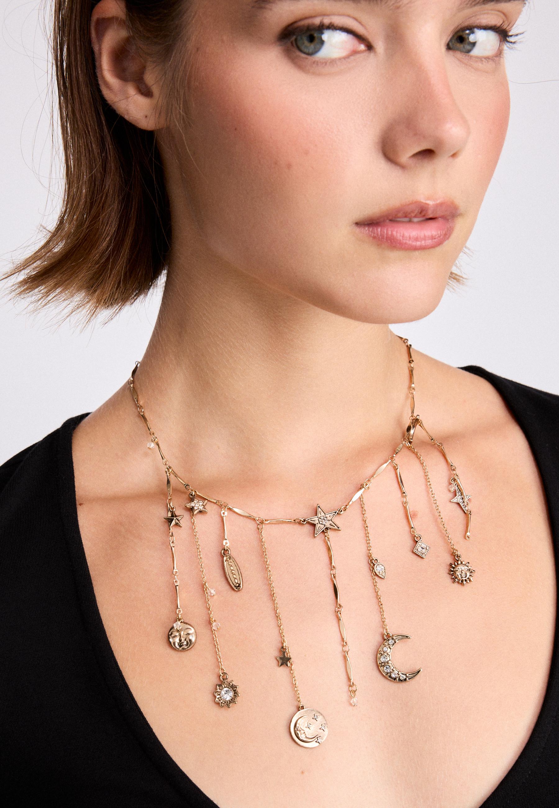 Moon and star multi-charm necklace — Gold