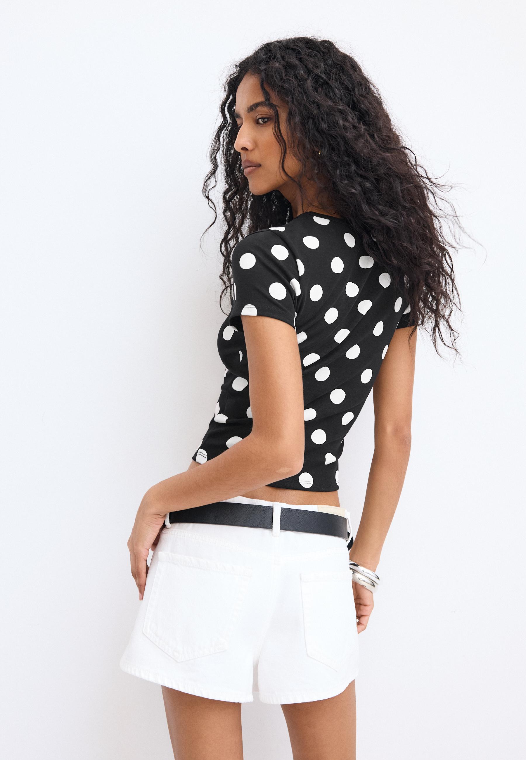 Polka dot slim fit T-shirt — Black