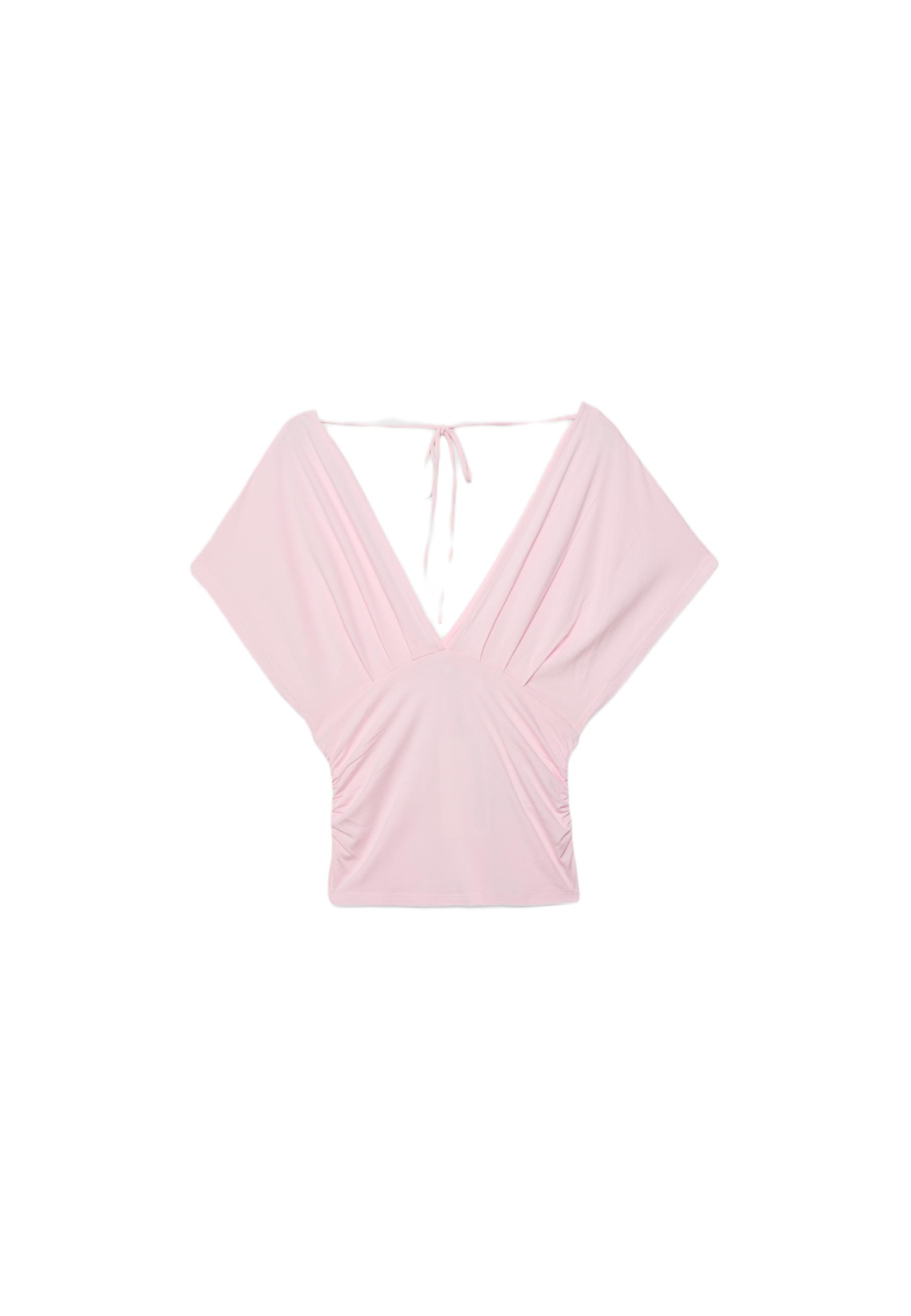 V-neck top with sash — Salmon pink