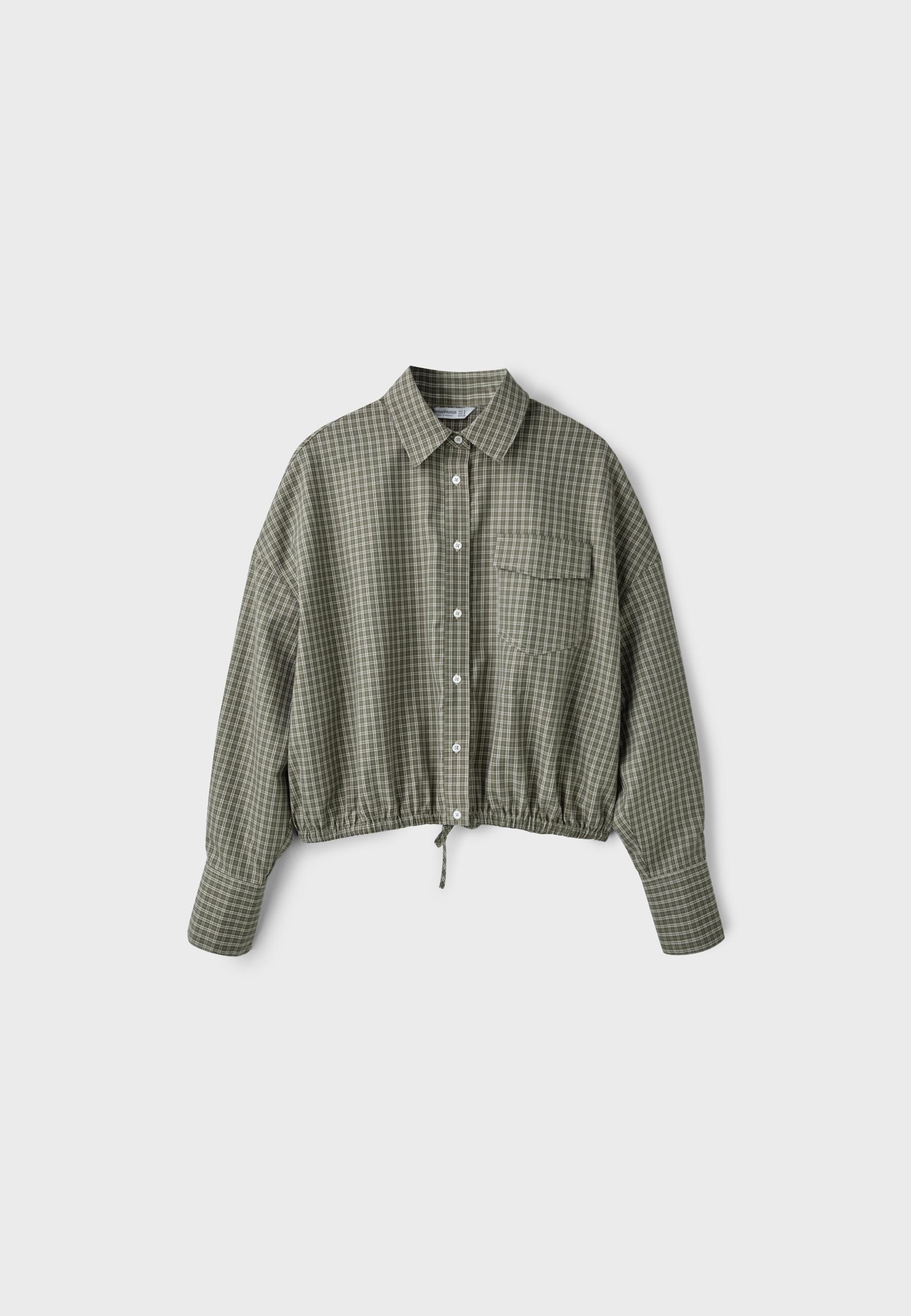 Checked balloon shirt — Khaki