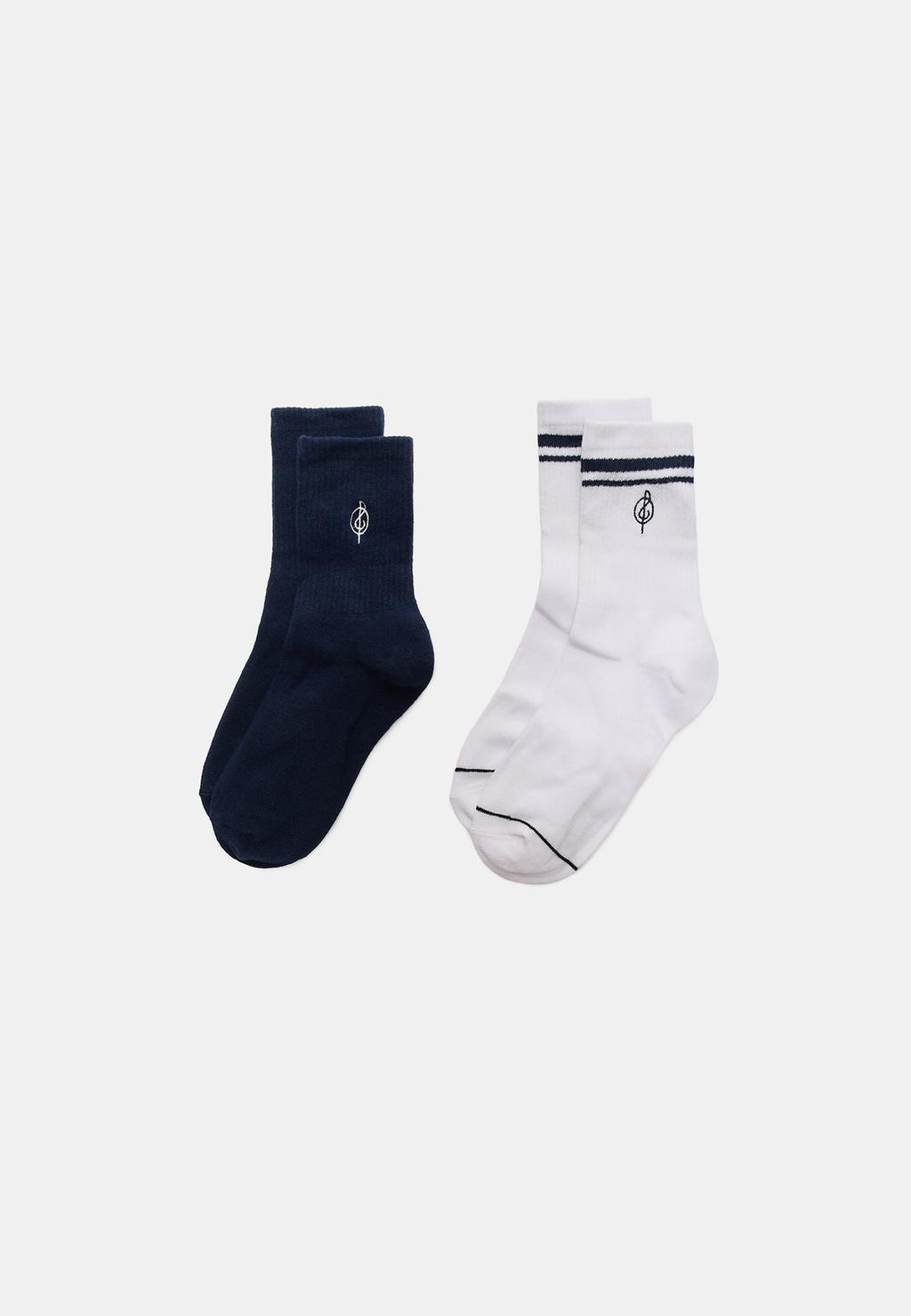 Lot de 2 paires de chaussettes à rayures et brodées