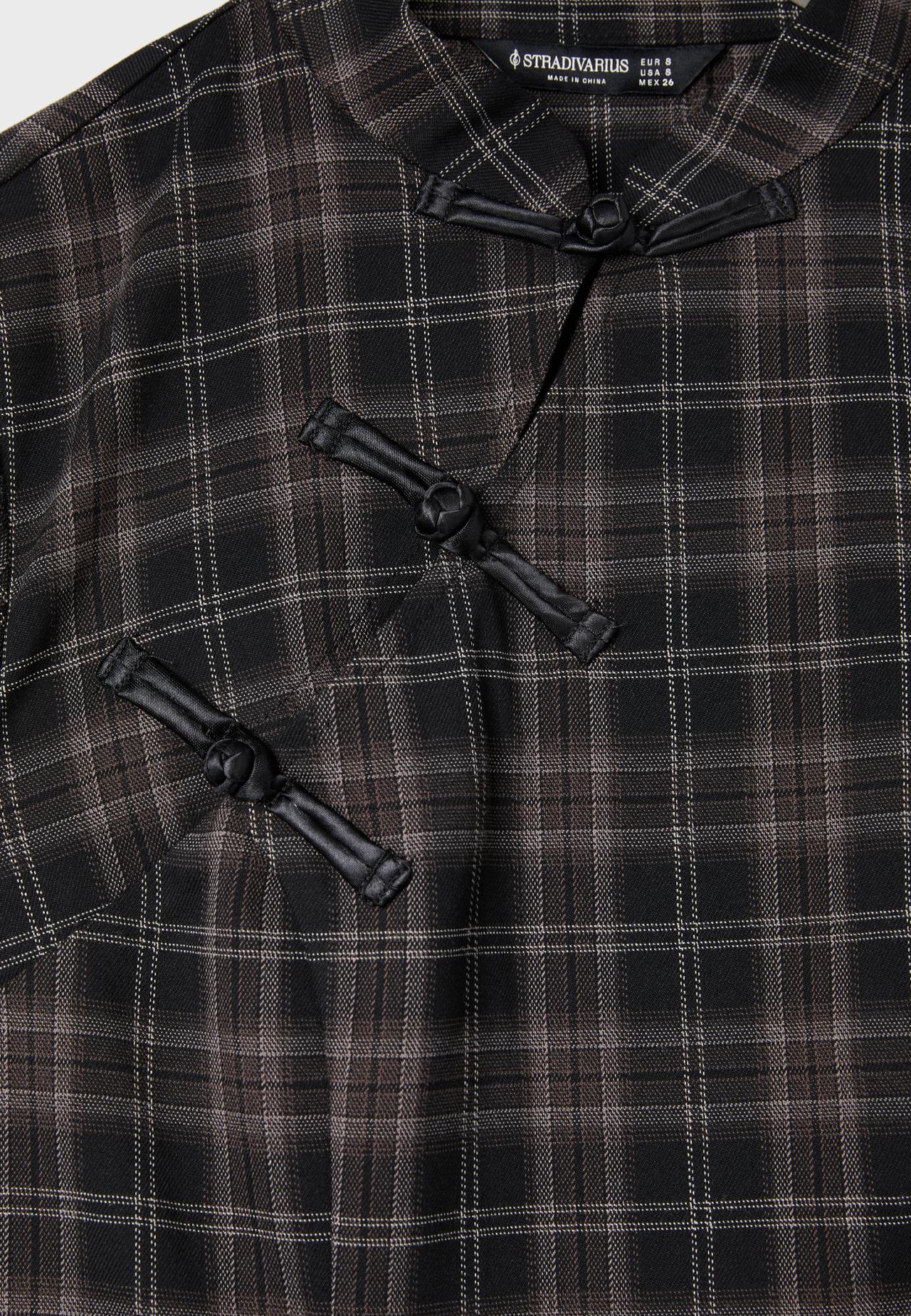 Short check dress with stand collar — Black