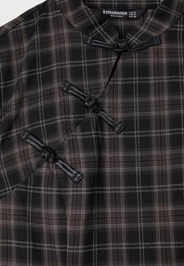 Short check dress with stand collar — Black 9