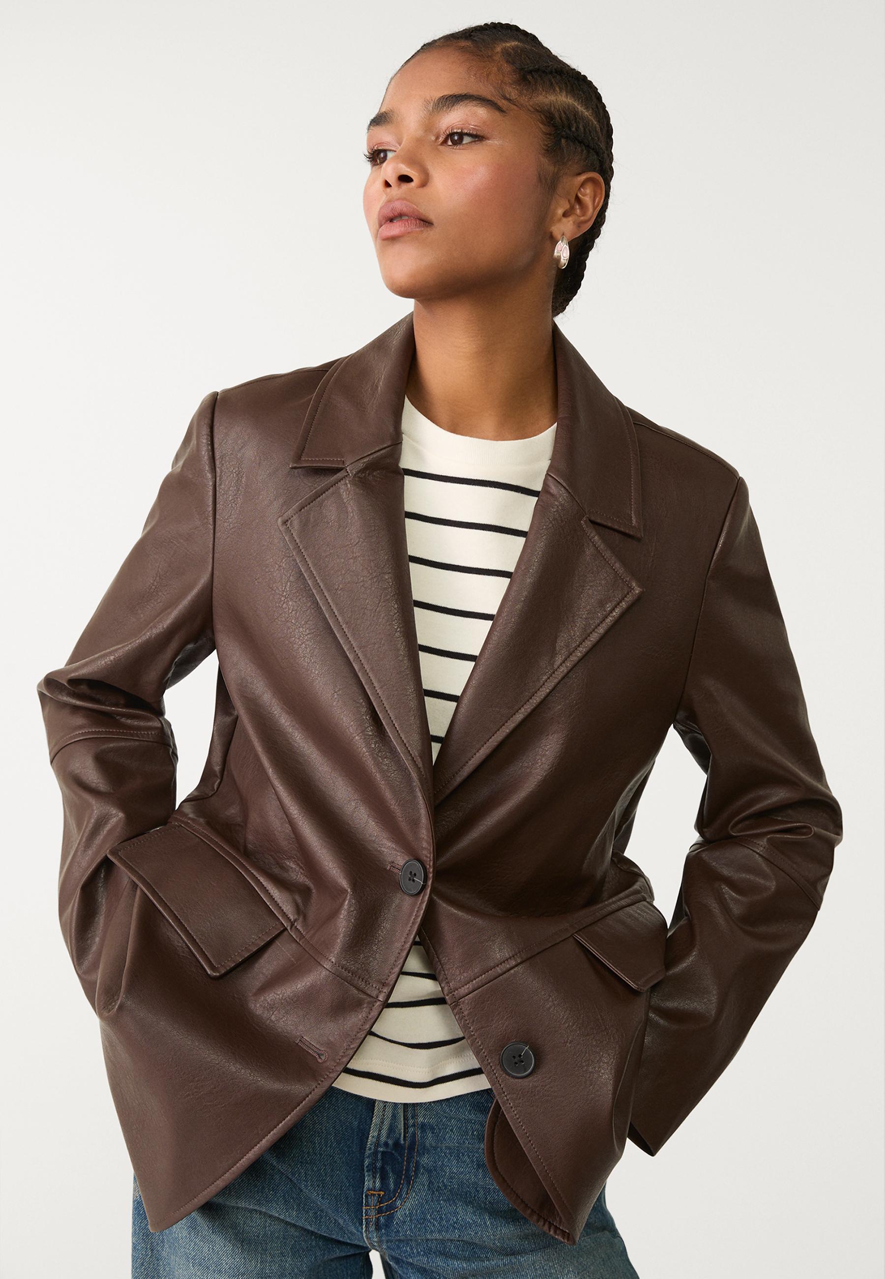 Suni deri efektli blazer