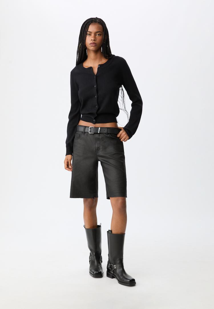 Stradivarius Pletený Kardigan S Knoflíky Black Xs
