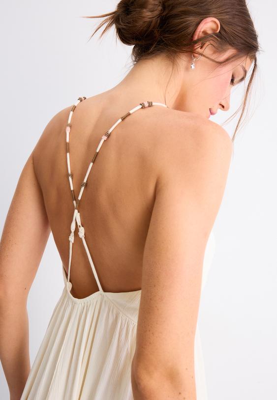 vestito lungo in bambula con spalline e perline