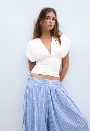 V-neck top with sash — Ecru 1