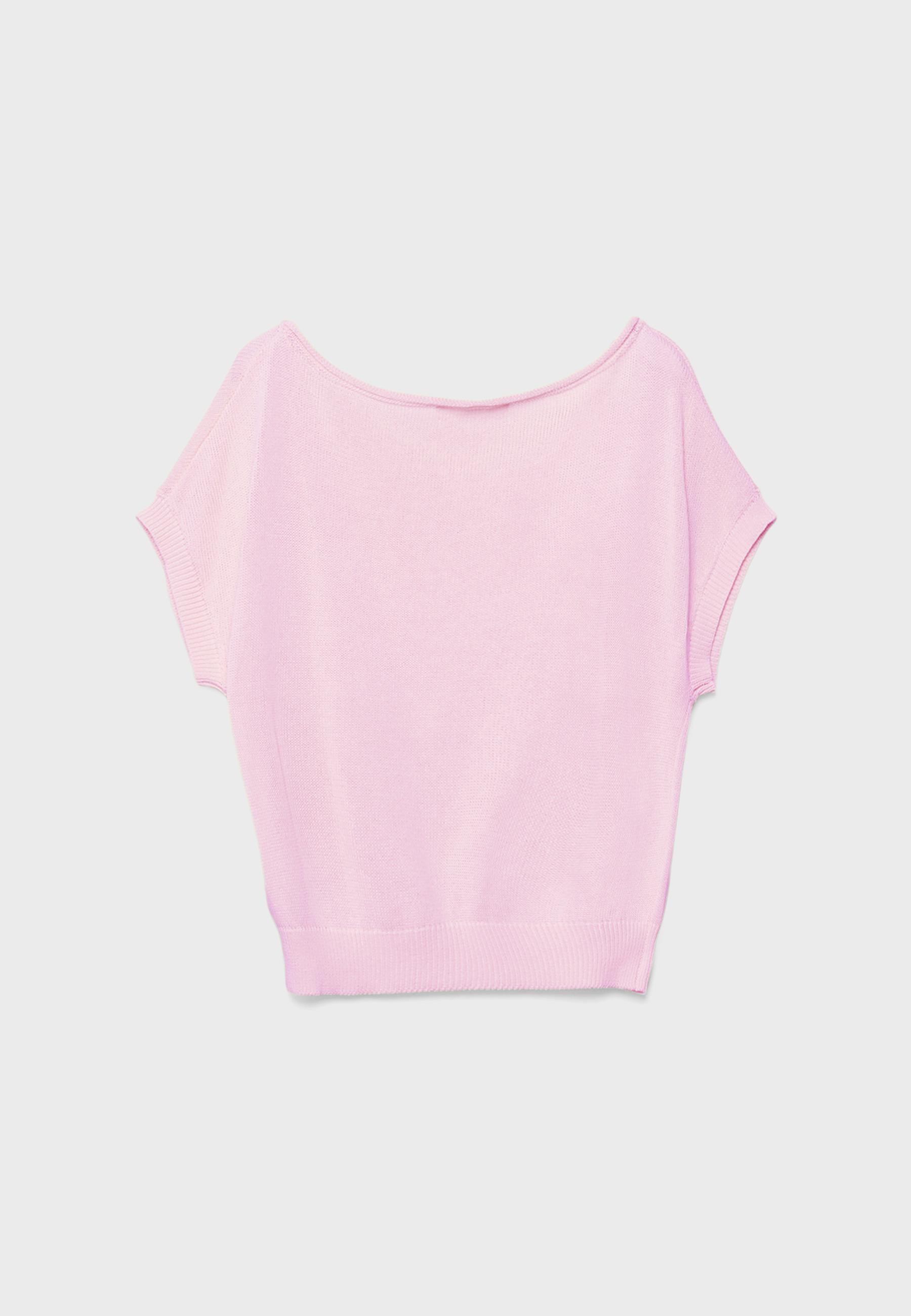 Rustic knit boat neck top — Pastel pink