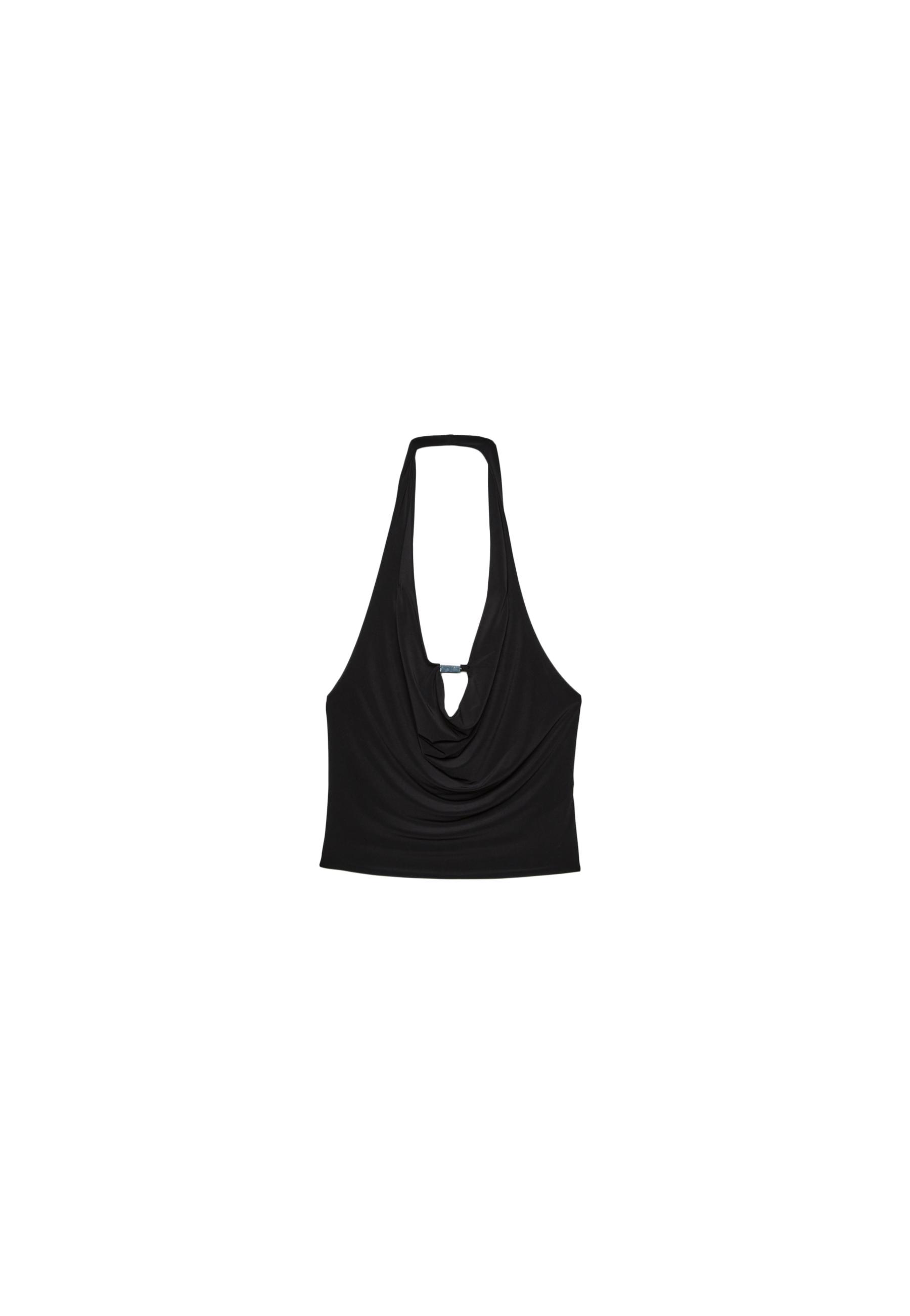 Metal detail halter top — Black