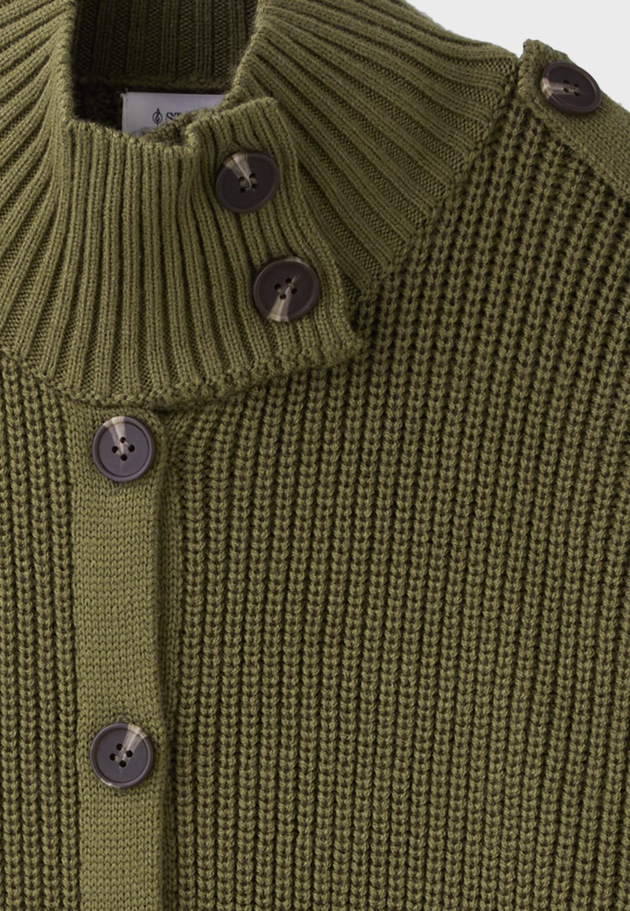 High neck button-up knit cardigan — Khaki