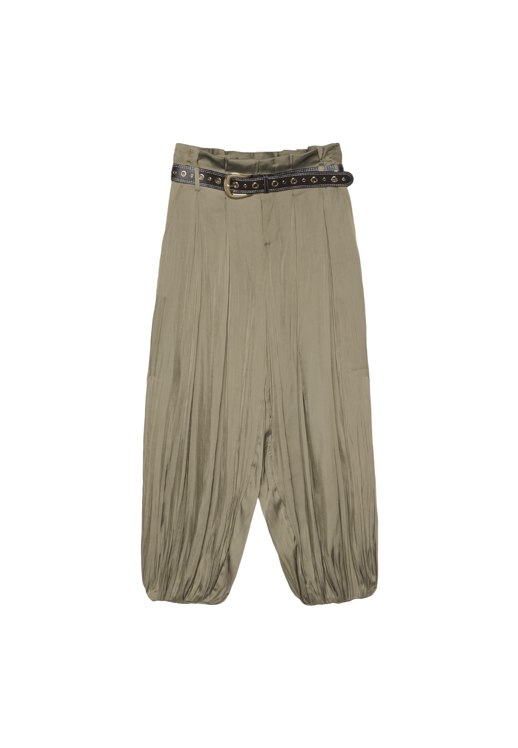 Satin sarouel trousers with belt — Brown