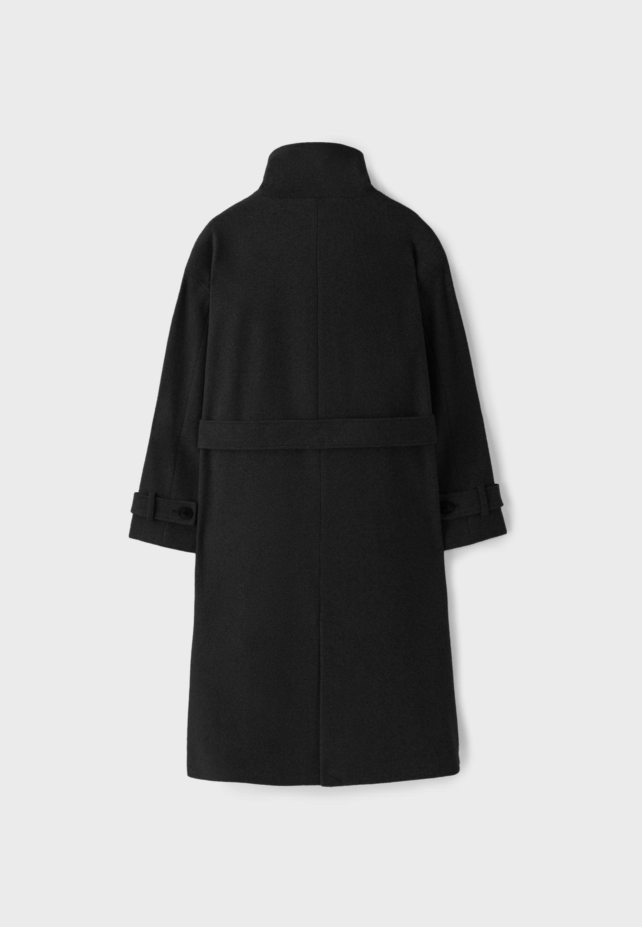 Soft-touch high neck long coat — Black