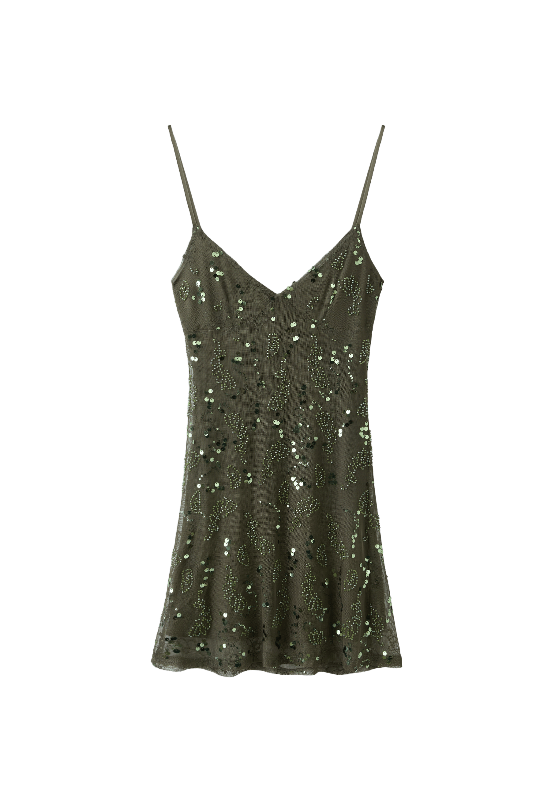 Rhinestone short dress — Khaki