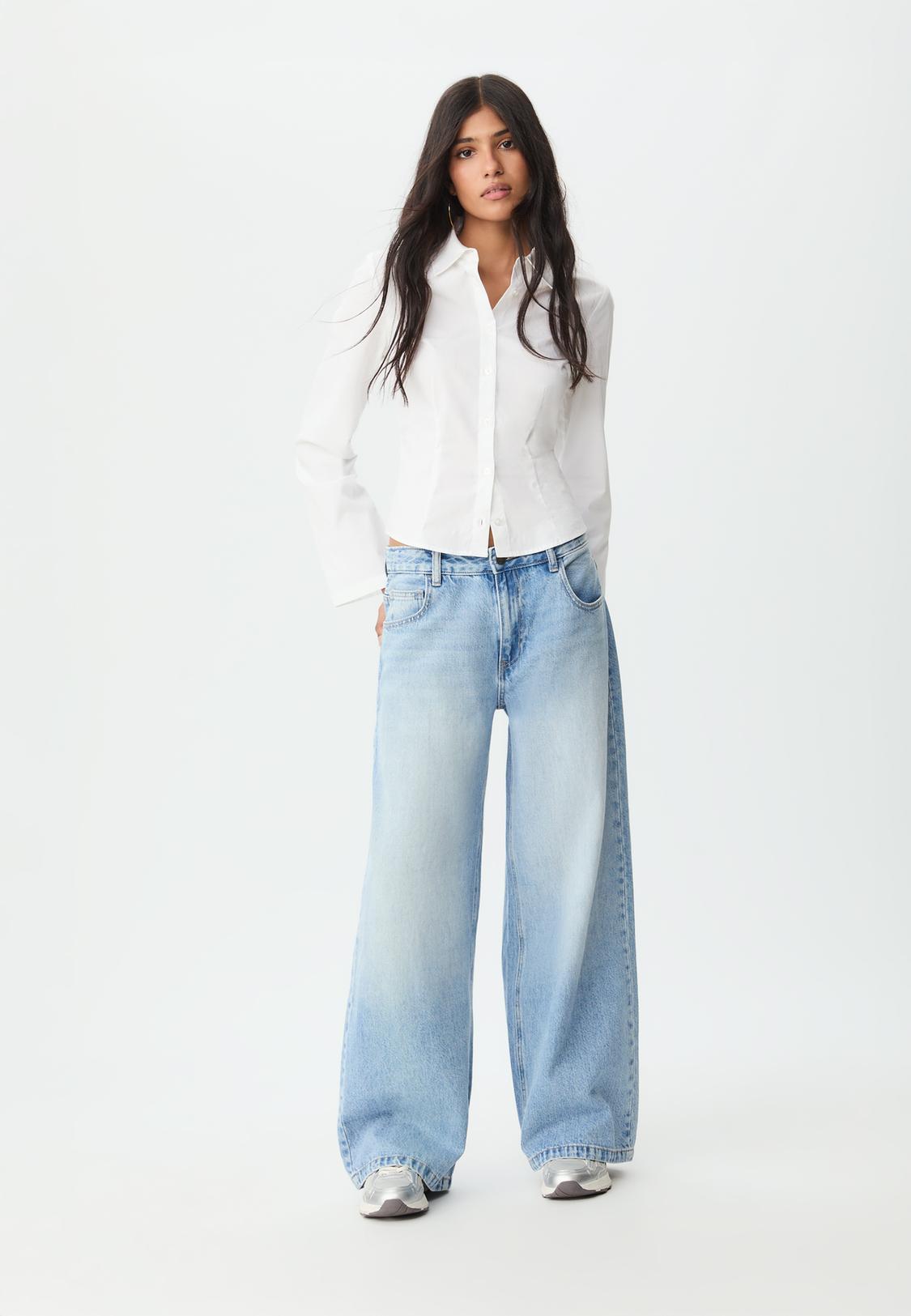 Camicia Jeans Donna Stradivarius Camicia Jeans Donna Blu/celeste