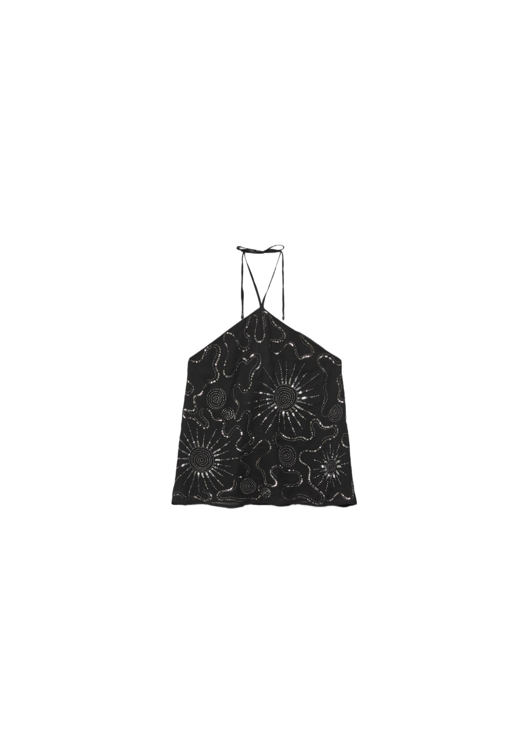 Embroidered halter top — Black