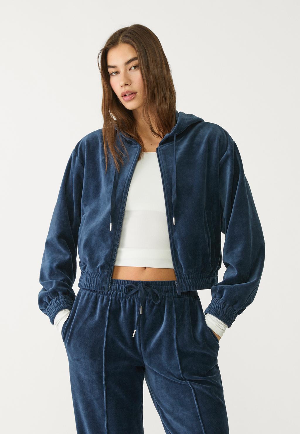 Felpa In Velluto Con Zip Intera Da Donna Grigio Scuro Elevated Basics | Champion Italia - Foto 8