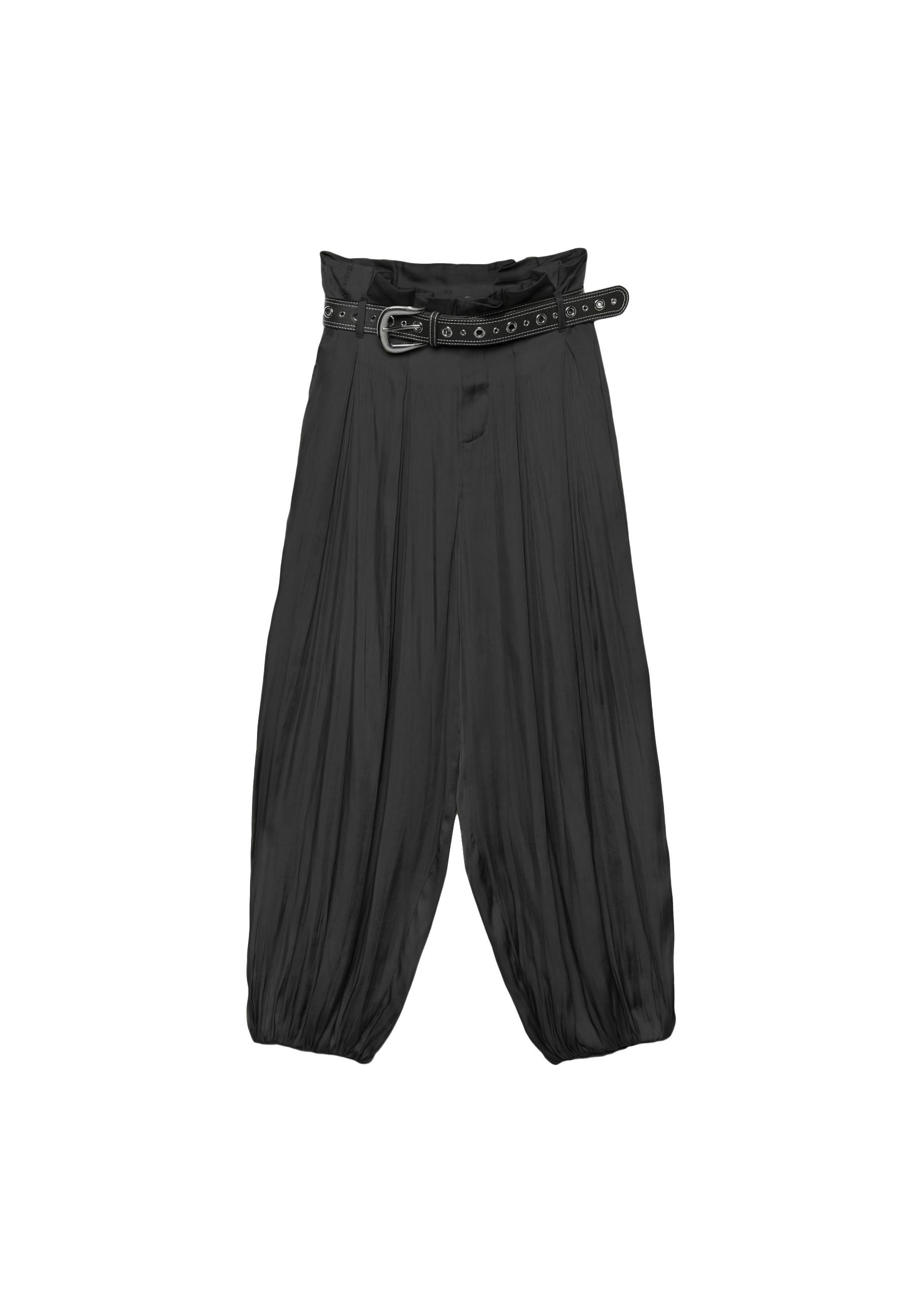 Satin sarouel trousers with belt — Black