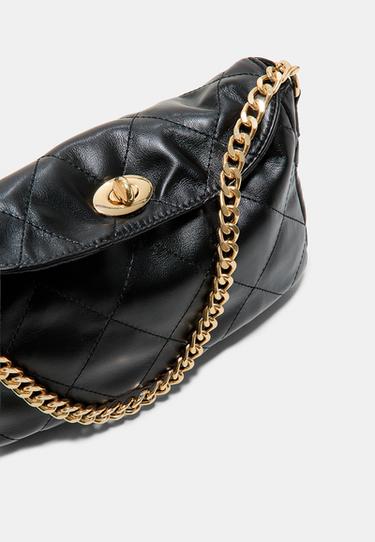 Quilted shoulder bag with chain — Black 5