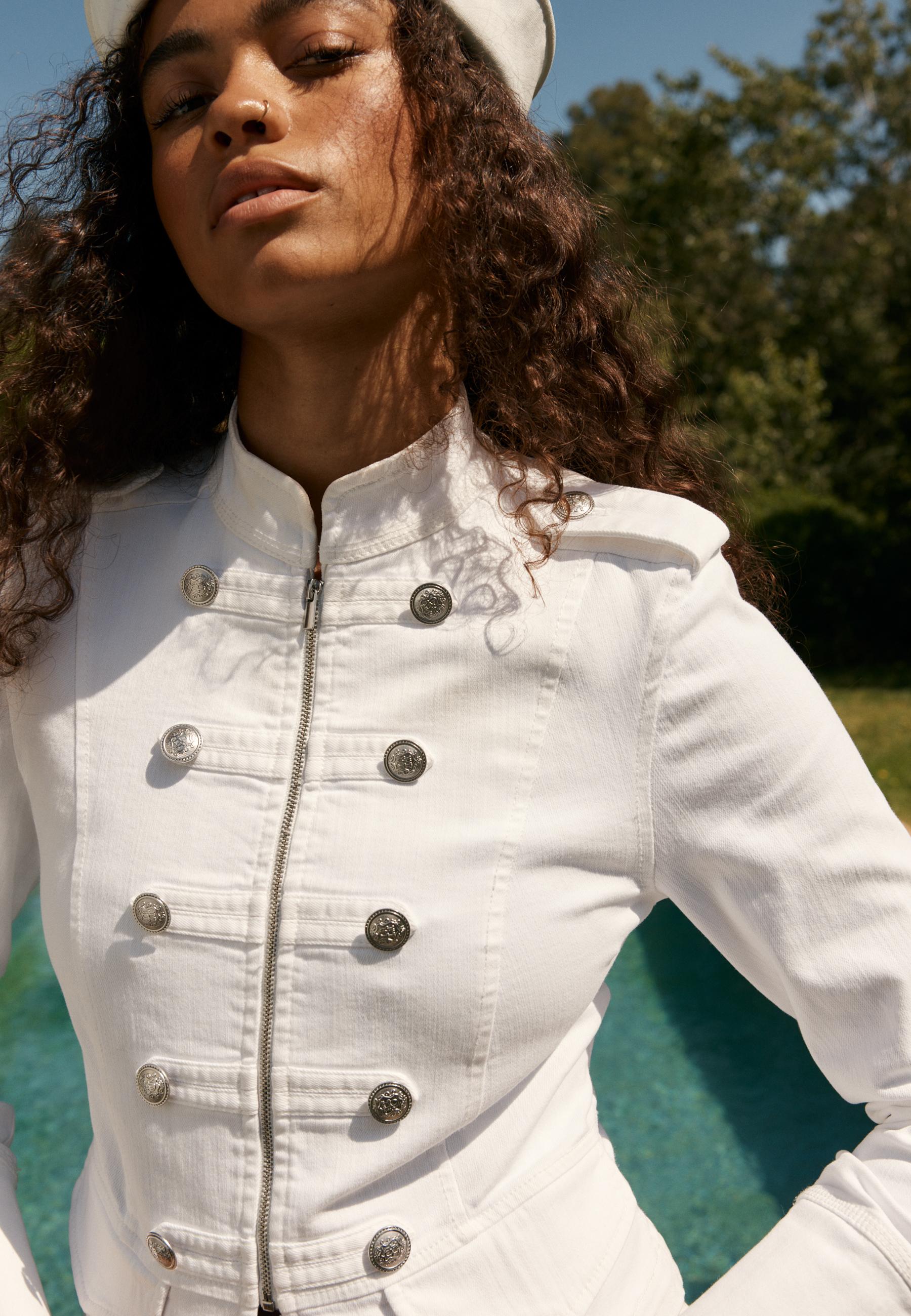 Military denim blazer — White