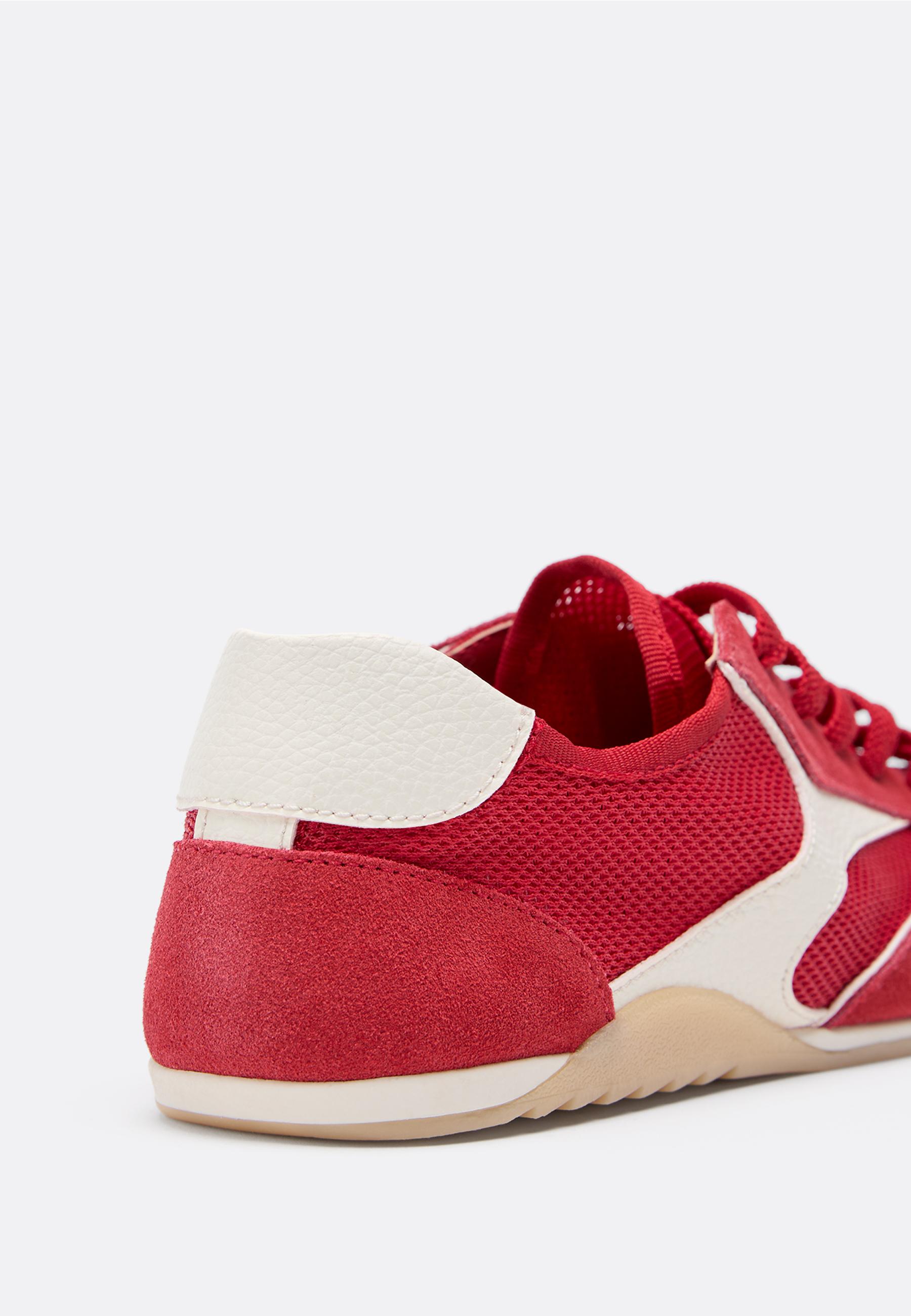 Mesh trainers with leather details — RED