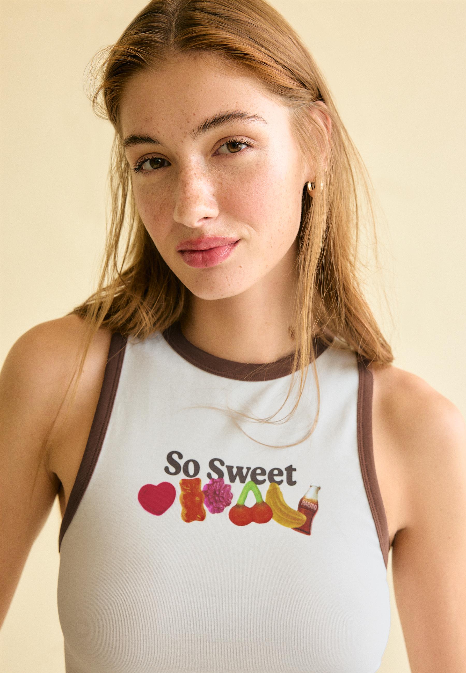 Haribo print racerback T-shirt — Ecru