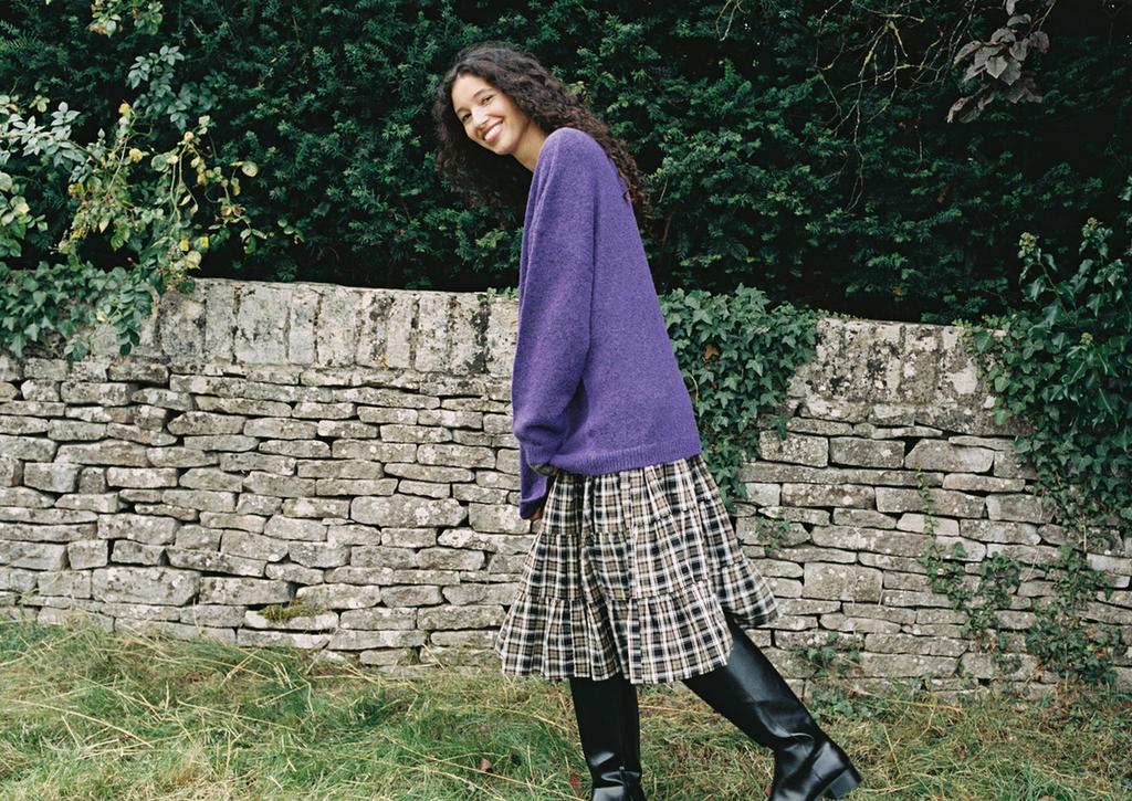 Check print midi skirt