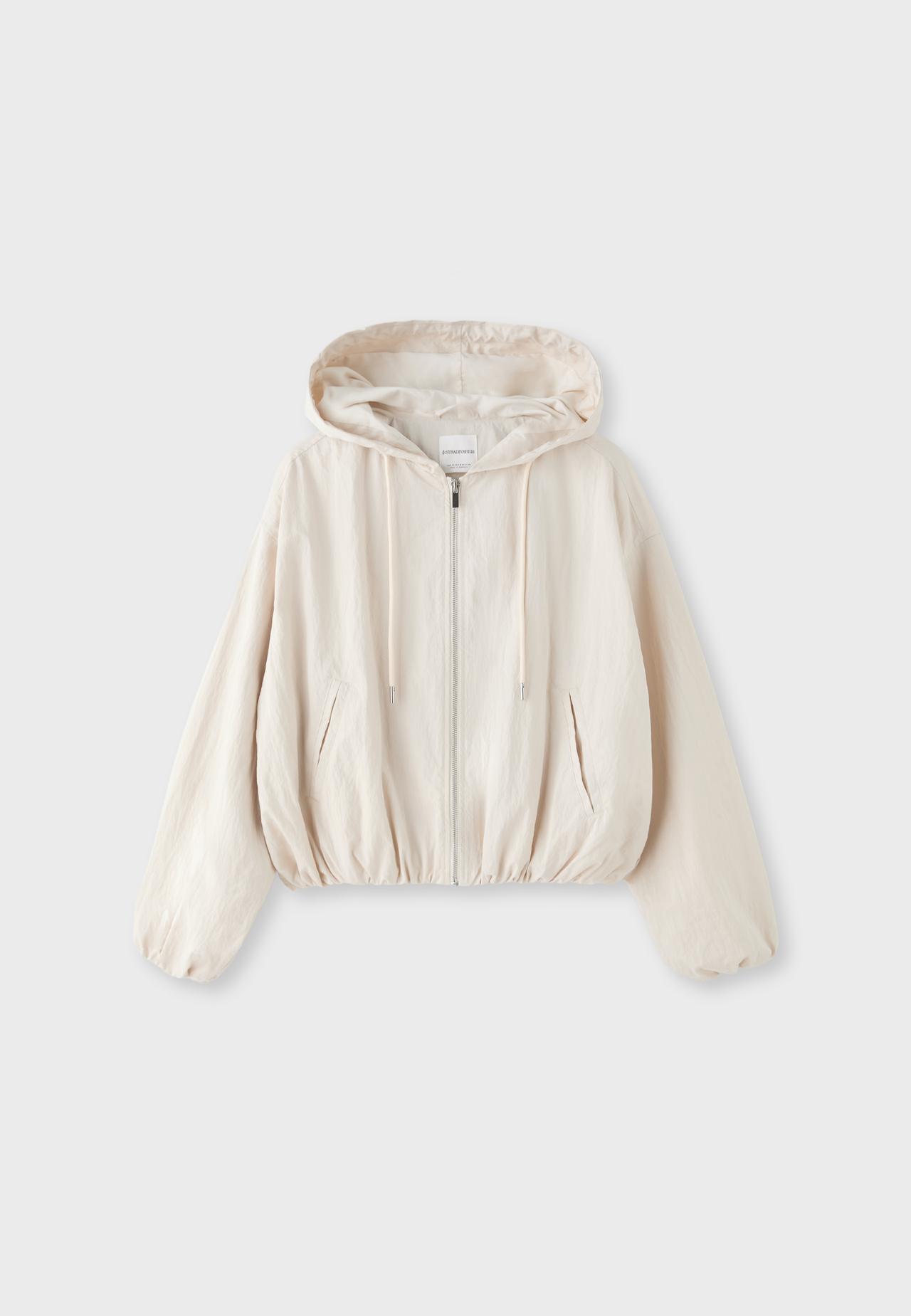 Basic nylon hood jacket — Ecru