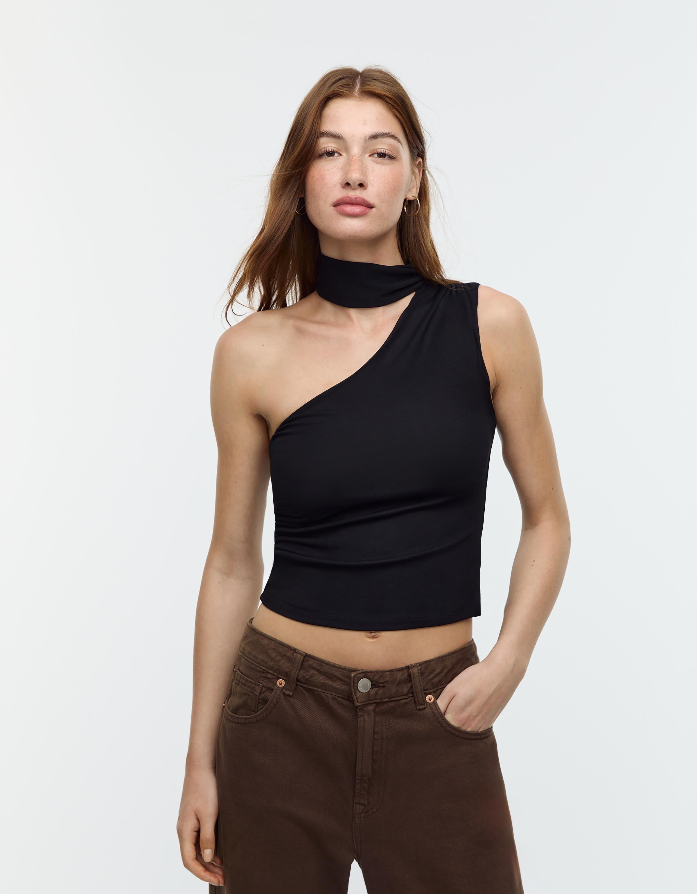新品タグ付き ESMOK tulle tops Asymmetric tulle top with scarf - Women's fashion