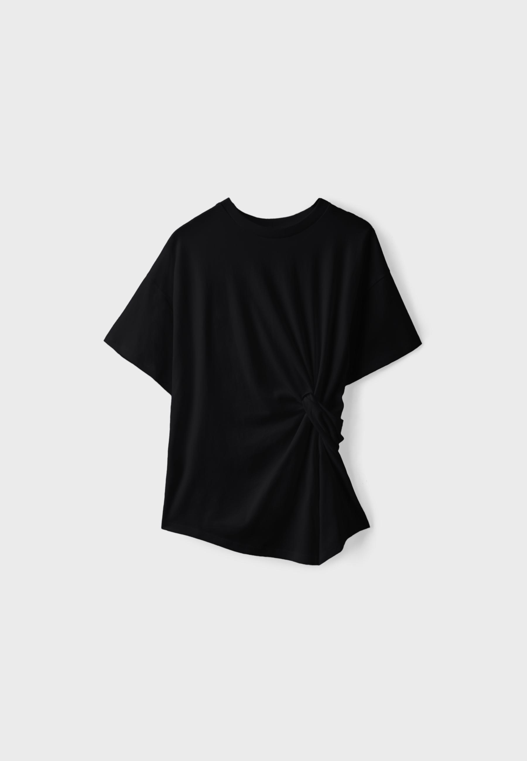 Short sleeve knot-detail T-shirt — Black
