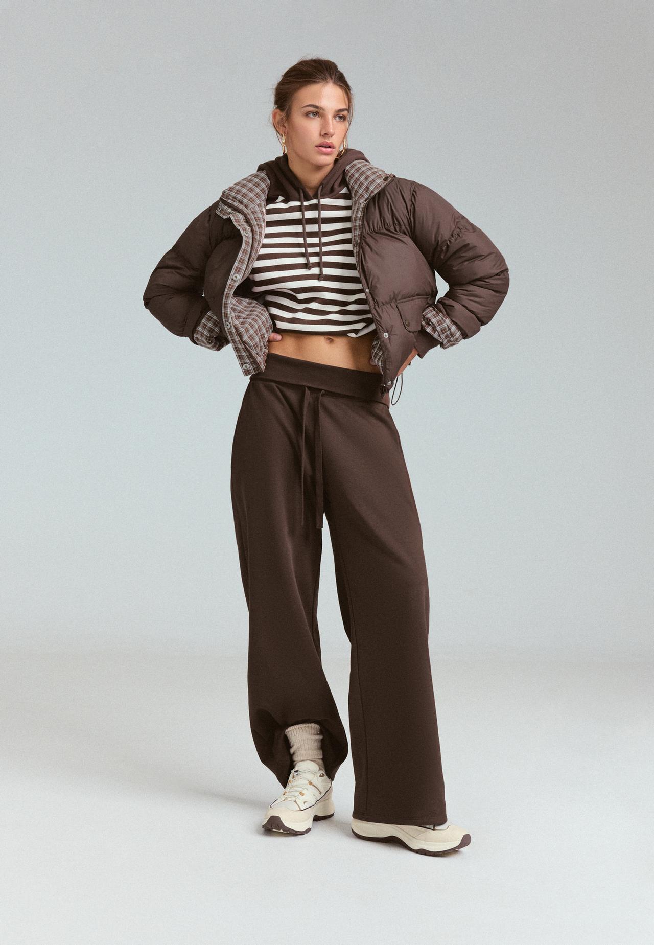 Straight-leg fold-over waistband joggers — Brown