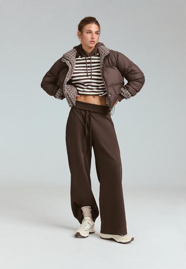 Straight-leg fold-over waistband joggers — Brown 1