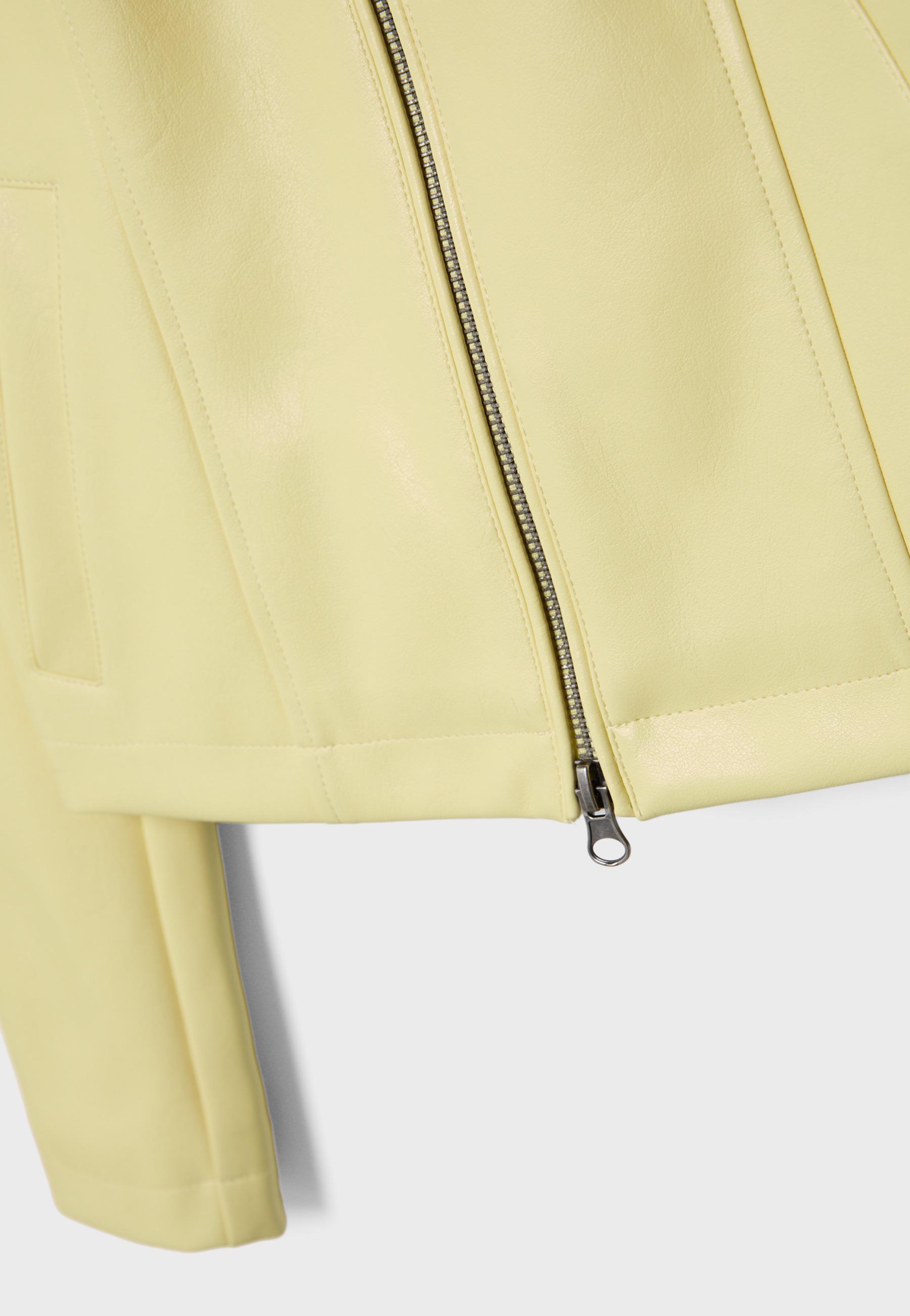 Fitted leather effect jacket — Pastel yellow (alternate view)