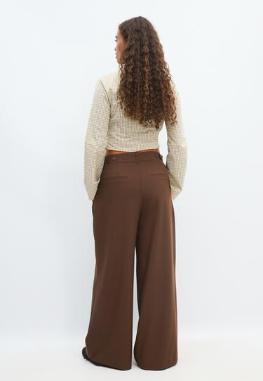 Wide-leg smart trousers with adjustable buttons — Brown 5