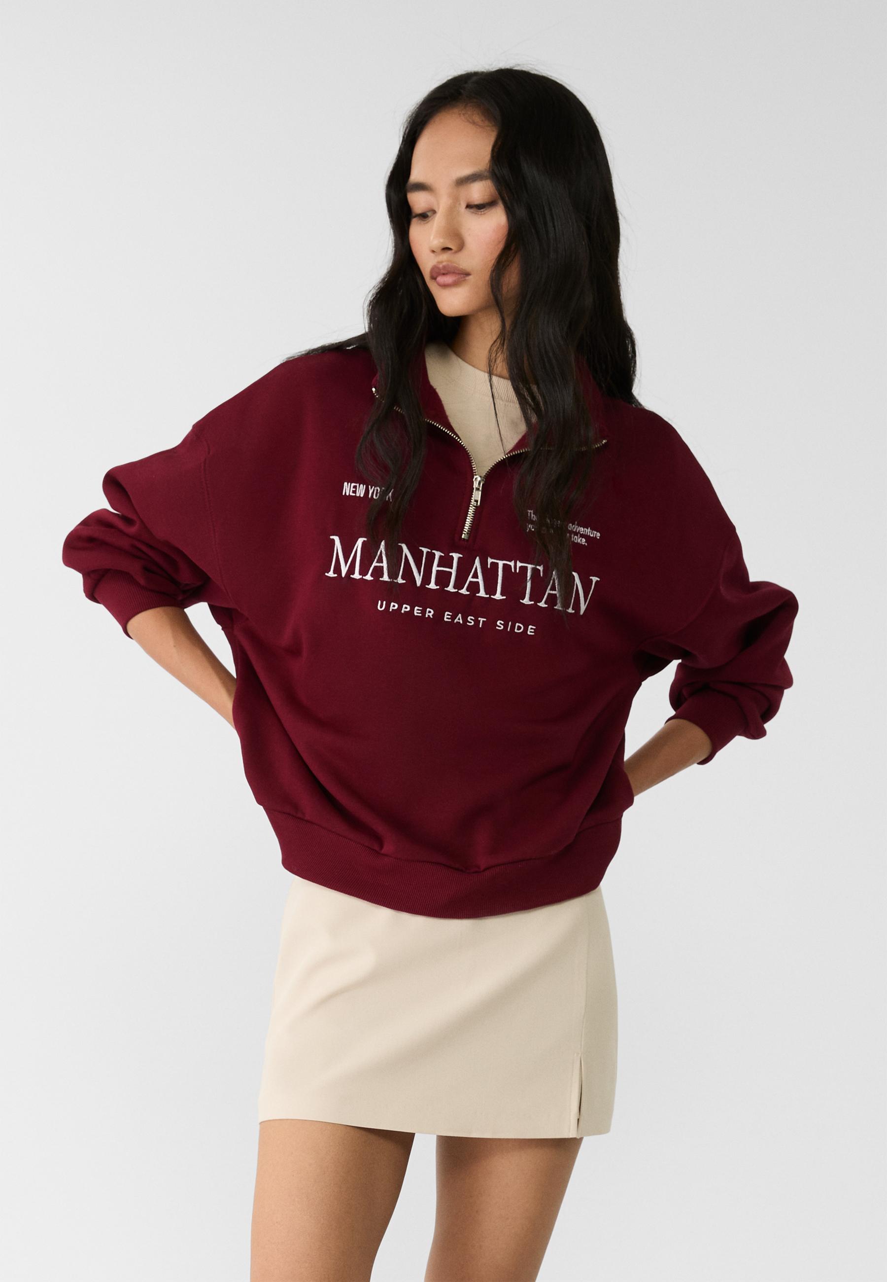 Embroidered zip-up sweatshirt - Women's fashion