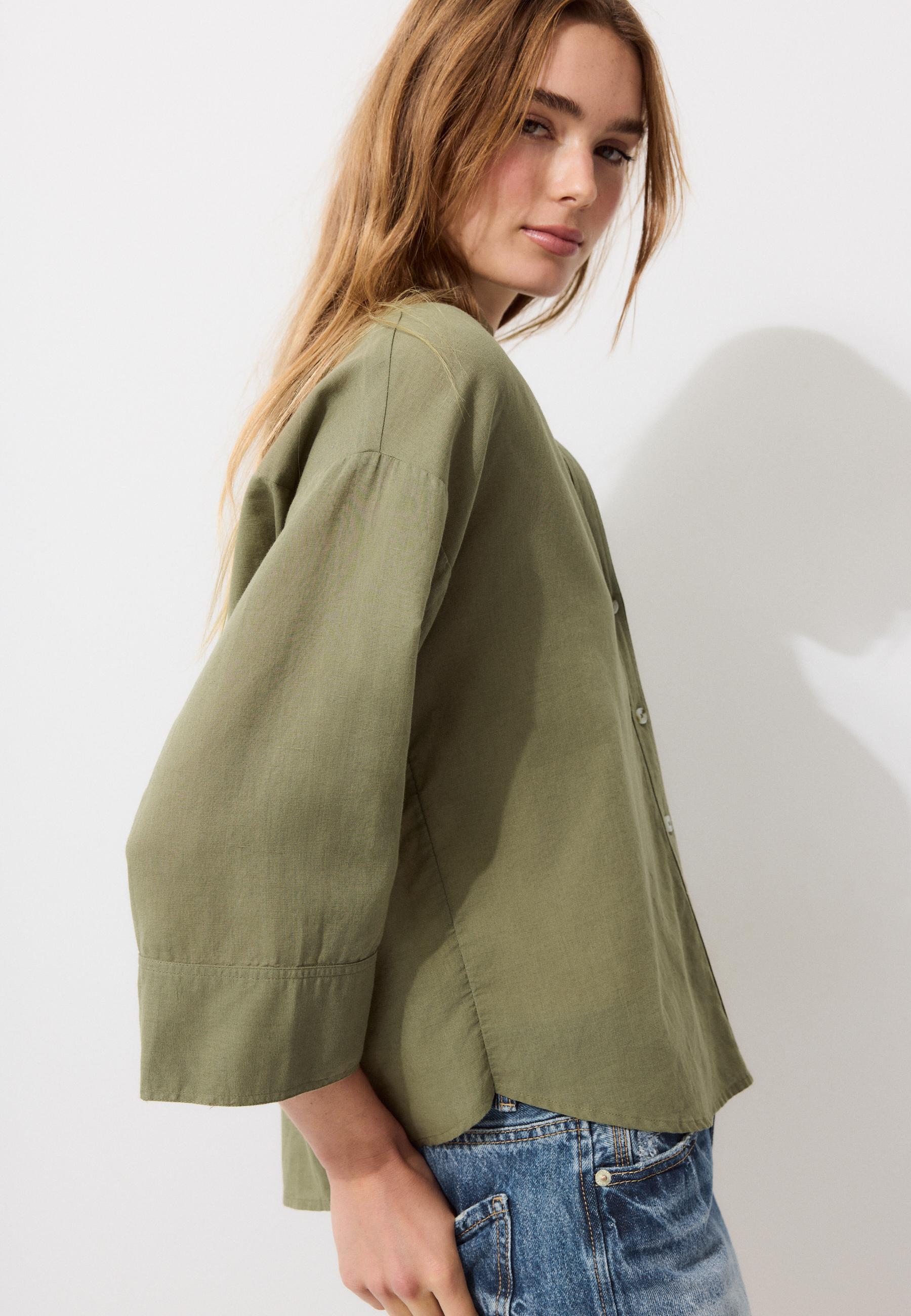 Linen-effect kimono sleeve shirt — Khaki