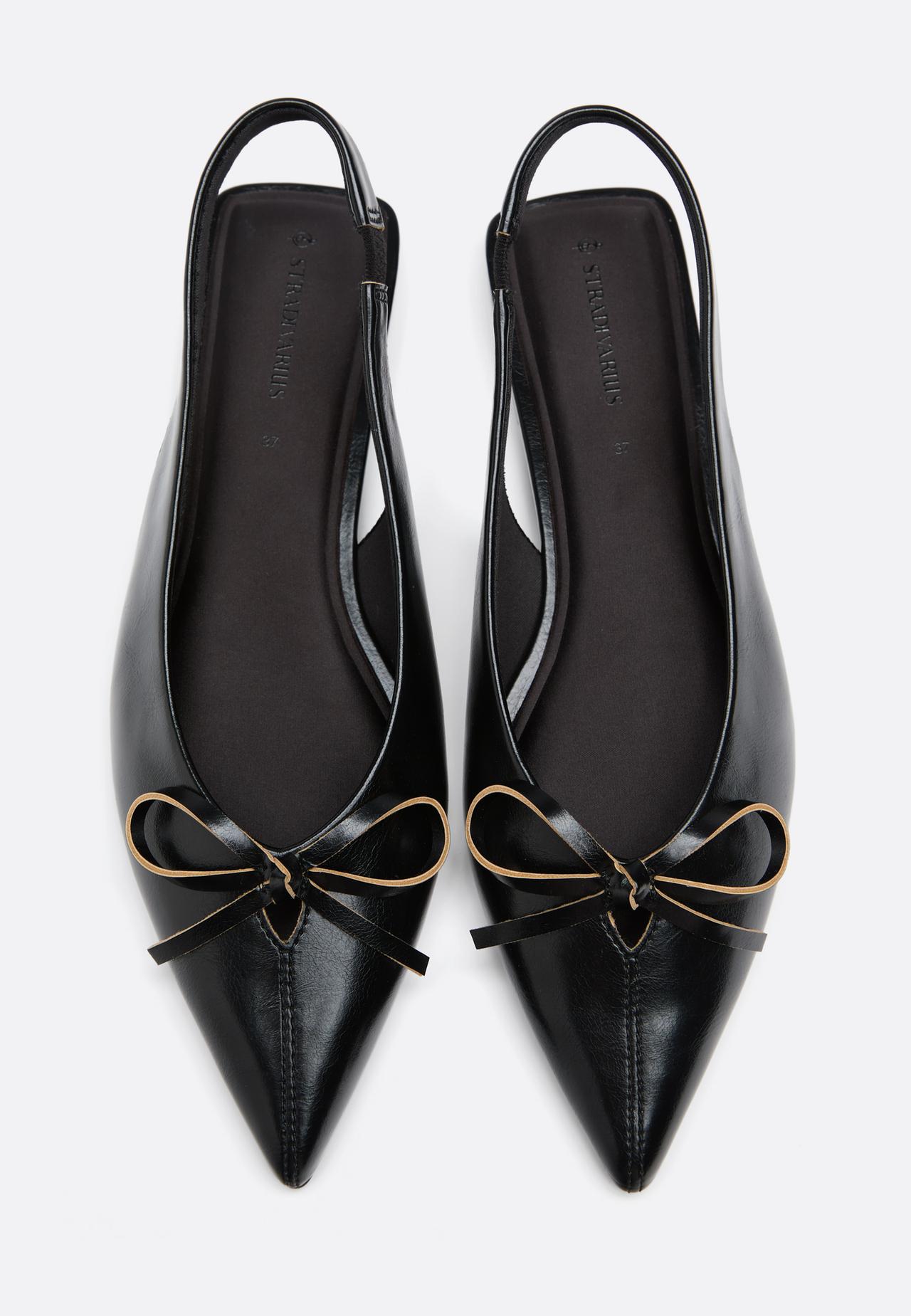 Pointed toe slingback ballerina pumps — BLACK