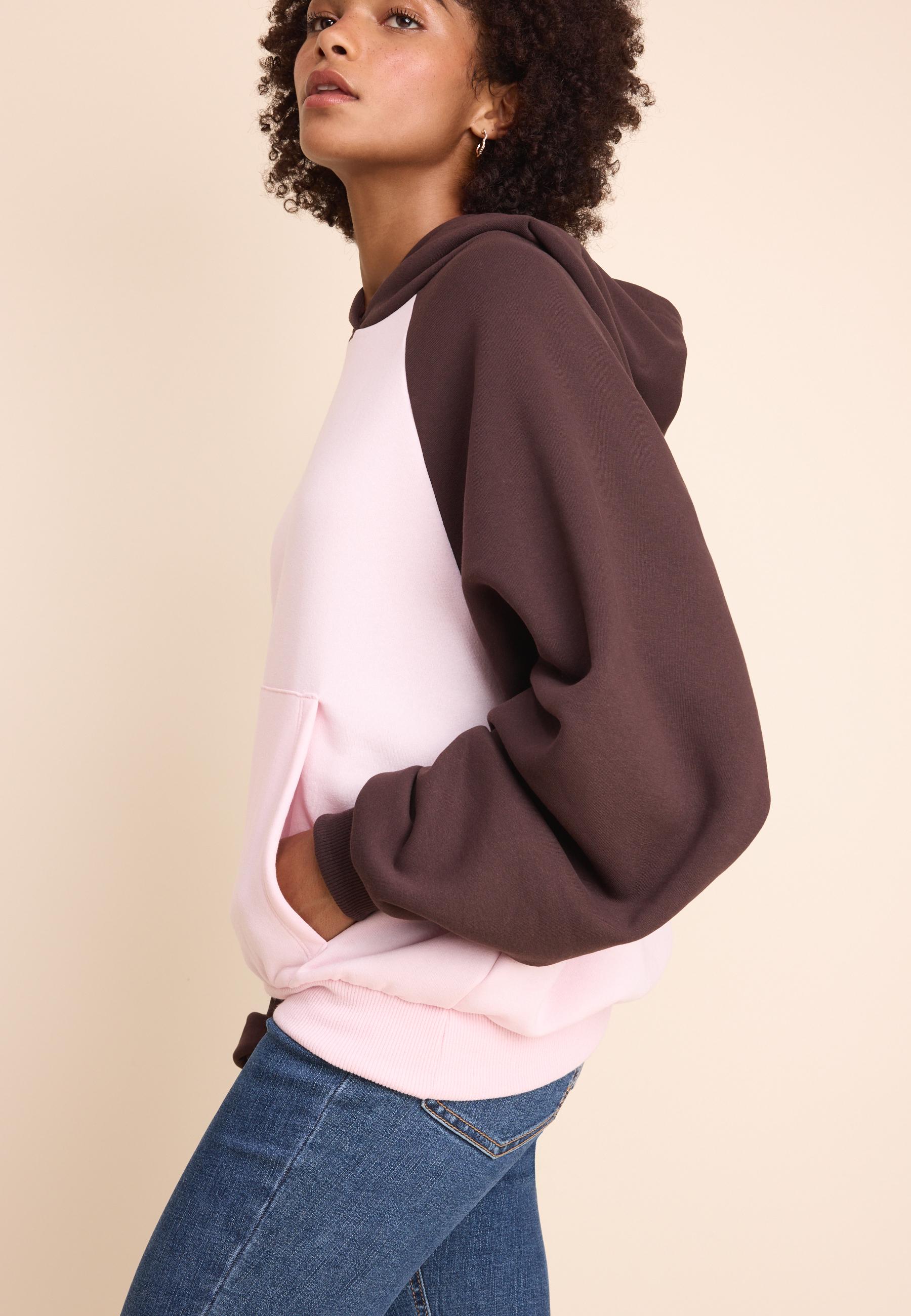 Contrast raglan sleeve hoodie — Pastel pink