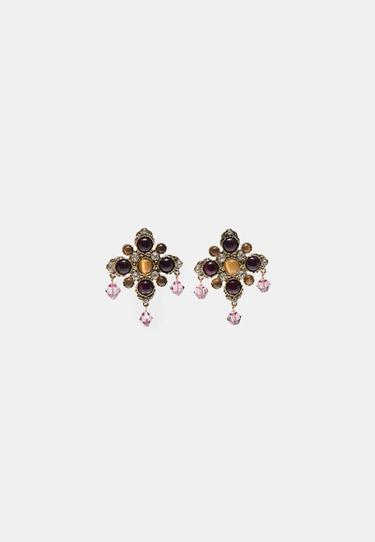 Jewelled cross earrings — Gold 1