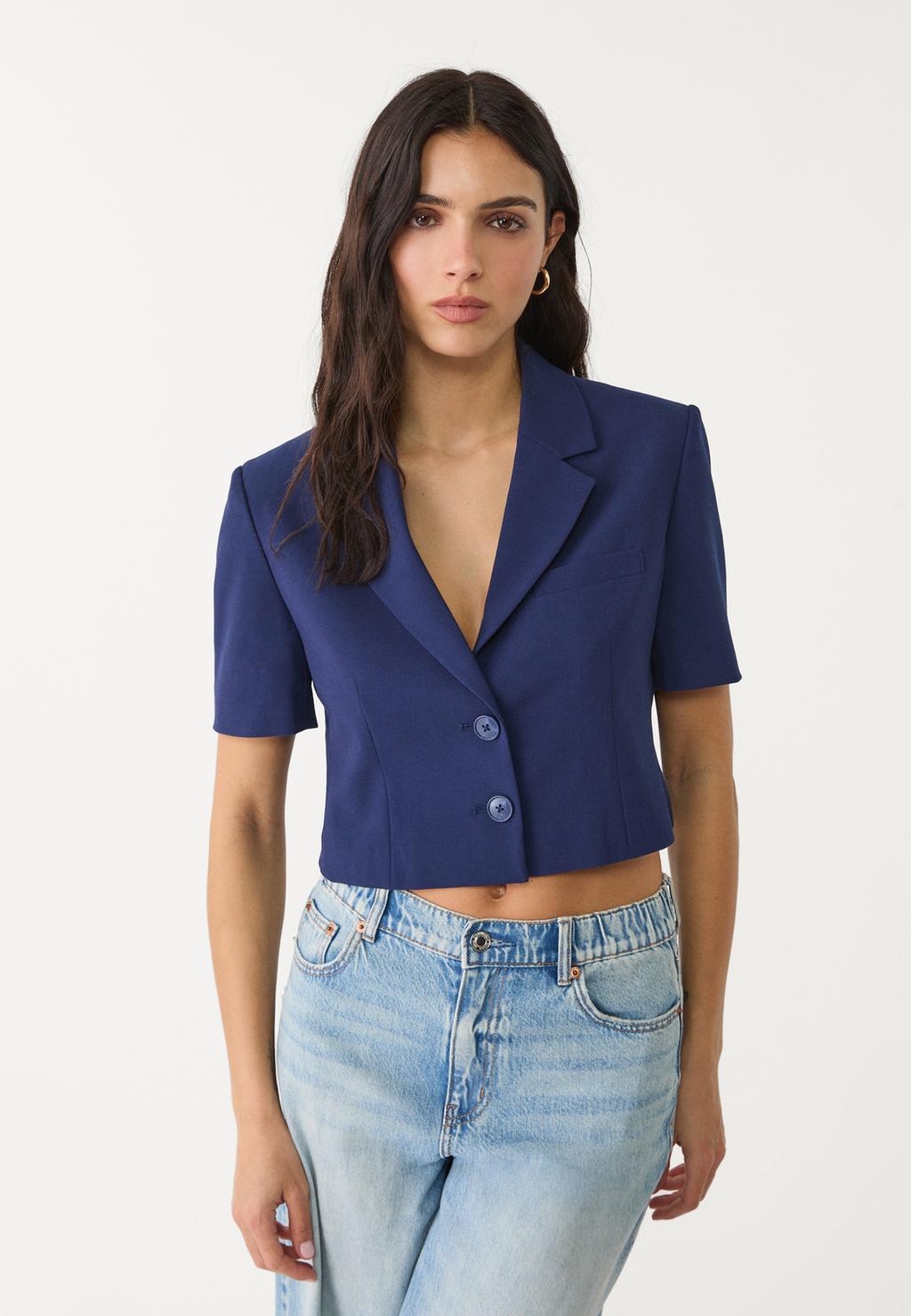 Cropped short sleeve blazer